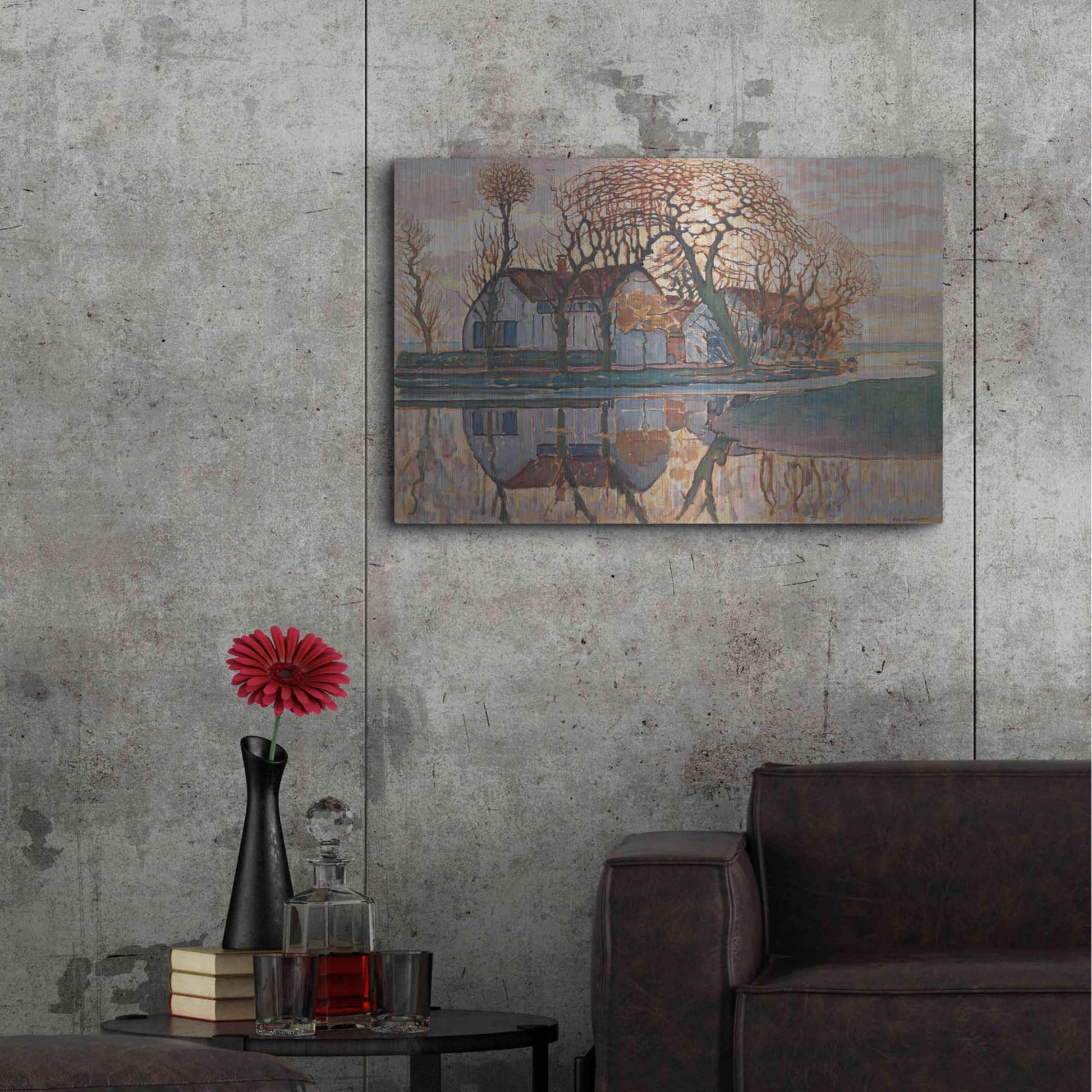 Luxe Metal Art 'Farm near Duivendrecht, 1916' by Piet Mondrian, Metal Wall Art,36x24