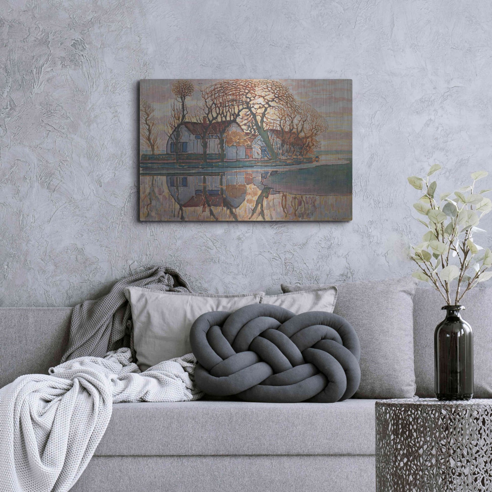 Luxe Metal Art 'Farm near Duivendrecht, 1916' by Piet Mondrian, Metal Wall Art,36x24