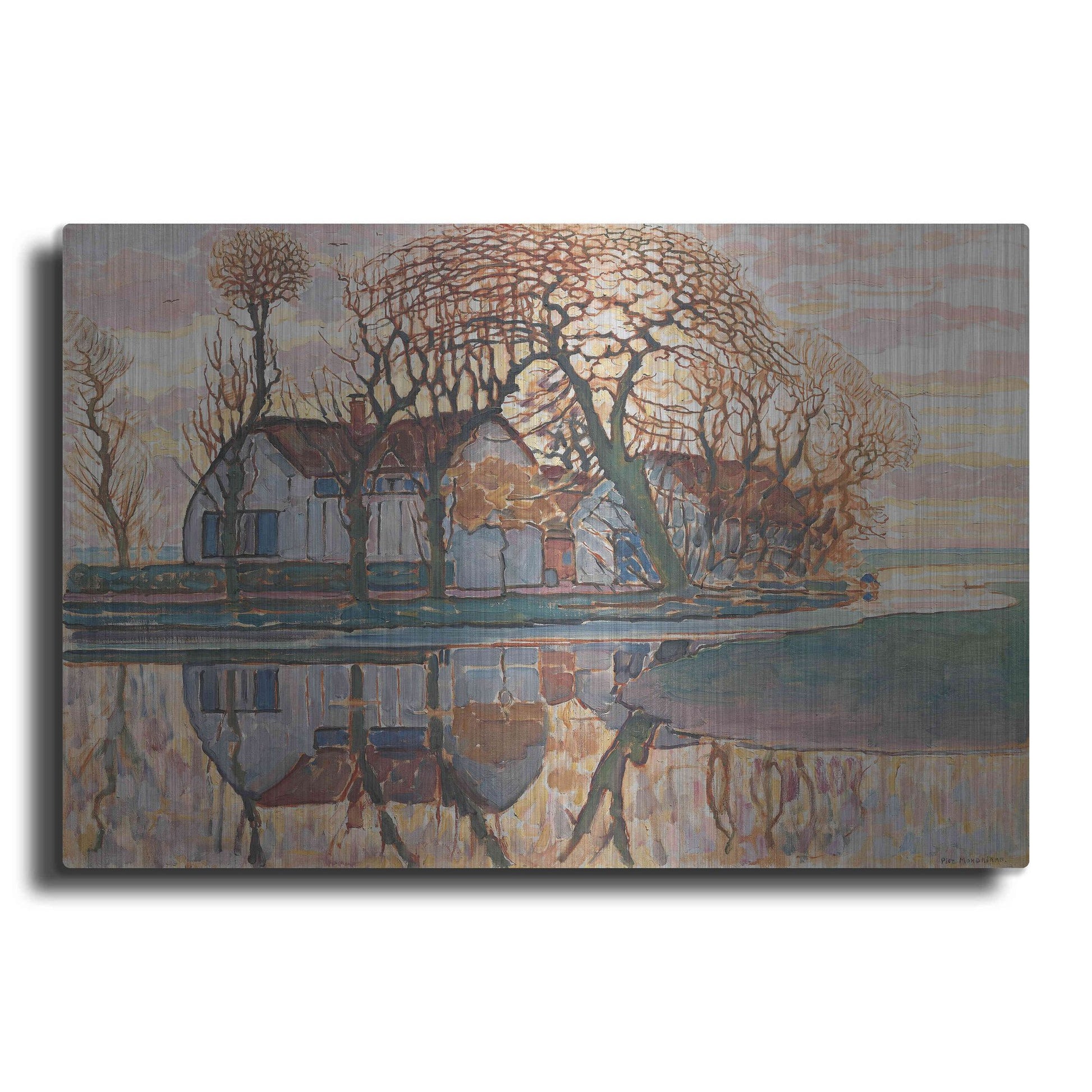 Luxe Metal Art 'Farm near Duivendrecht, 1916' by Piet Mondrian, Metal Wall Art