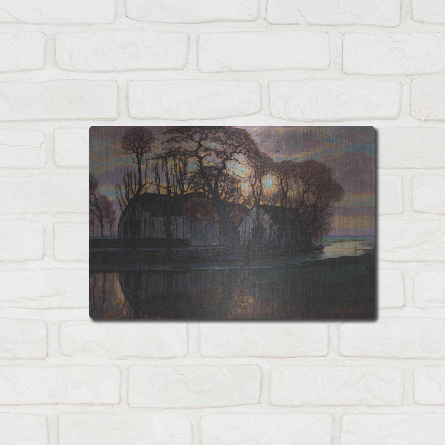 Luxe Metal Art 'Farm Near Duivendrecht, in the Evening, 1916' by Piet Mondrian, Metal Wall Art,16x12