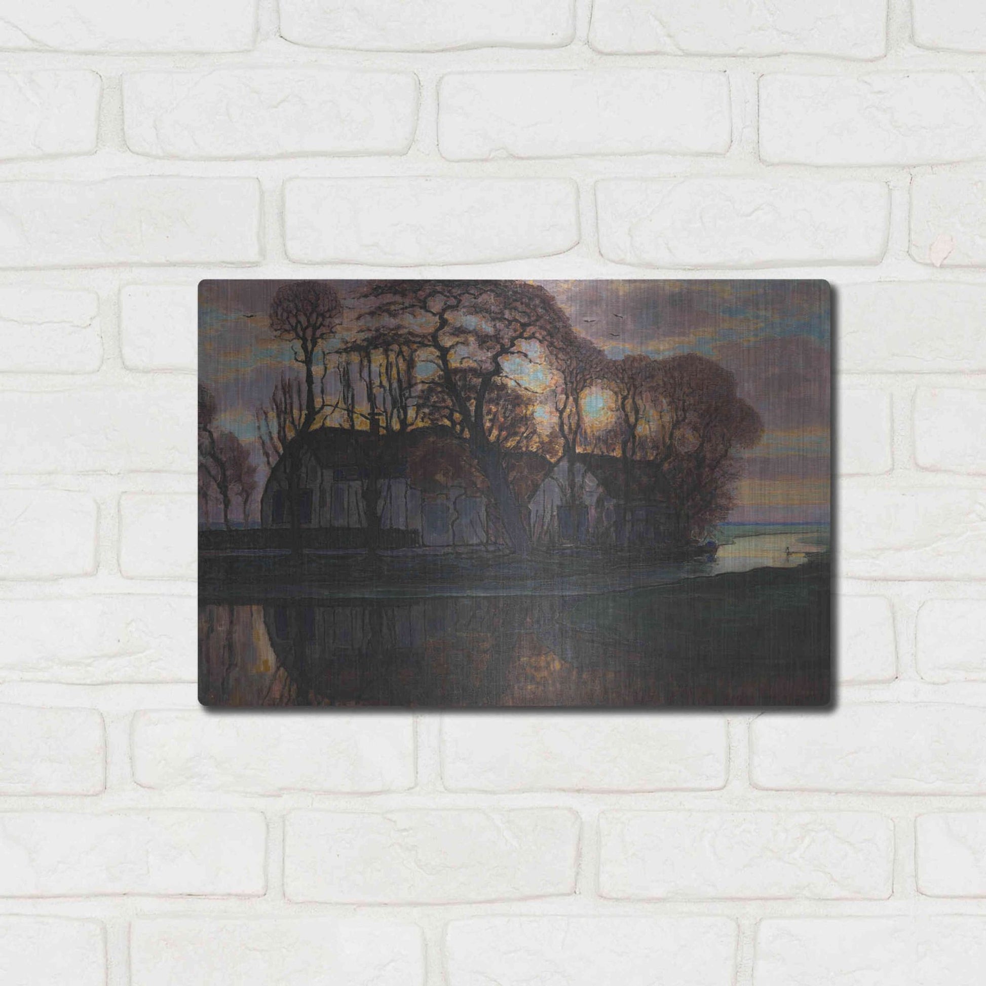 Luxe Metal Art 'Farm Near Duivendrecht, in the Evening, 1916' by Piet Mondrian, Metal Wall Art,16x12