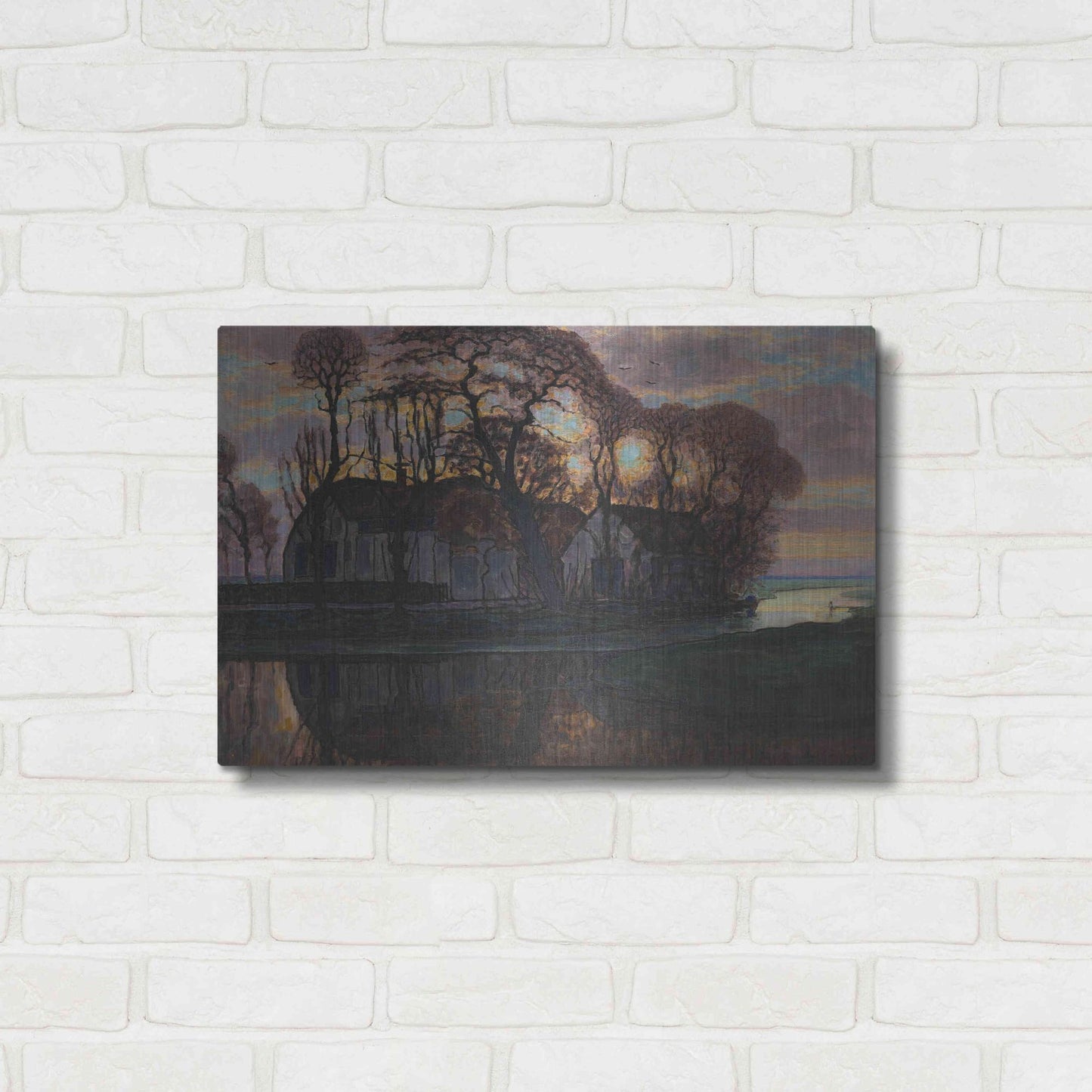 Luxe Metal Art 'Farm Near Duivendrecht, in the Evening, 1916' by Piet Mondrian, Metal Wall Art,24x16