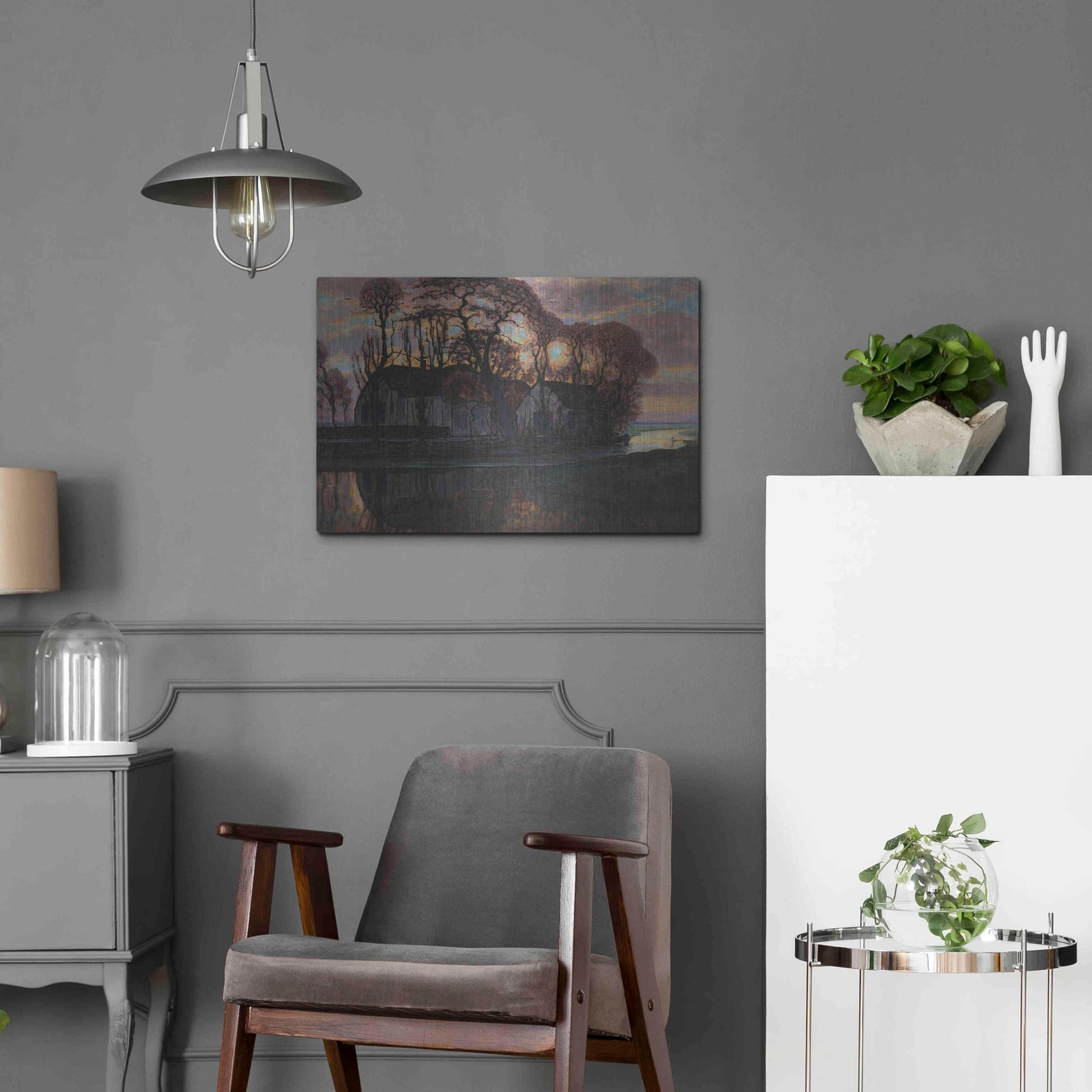 Luxe Metal Art 'Farm Near Duivendrecht, in the Evening, 1916' by Piet Mondrian, Metal Wall Art,24x16