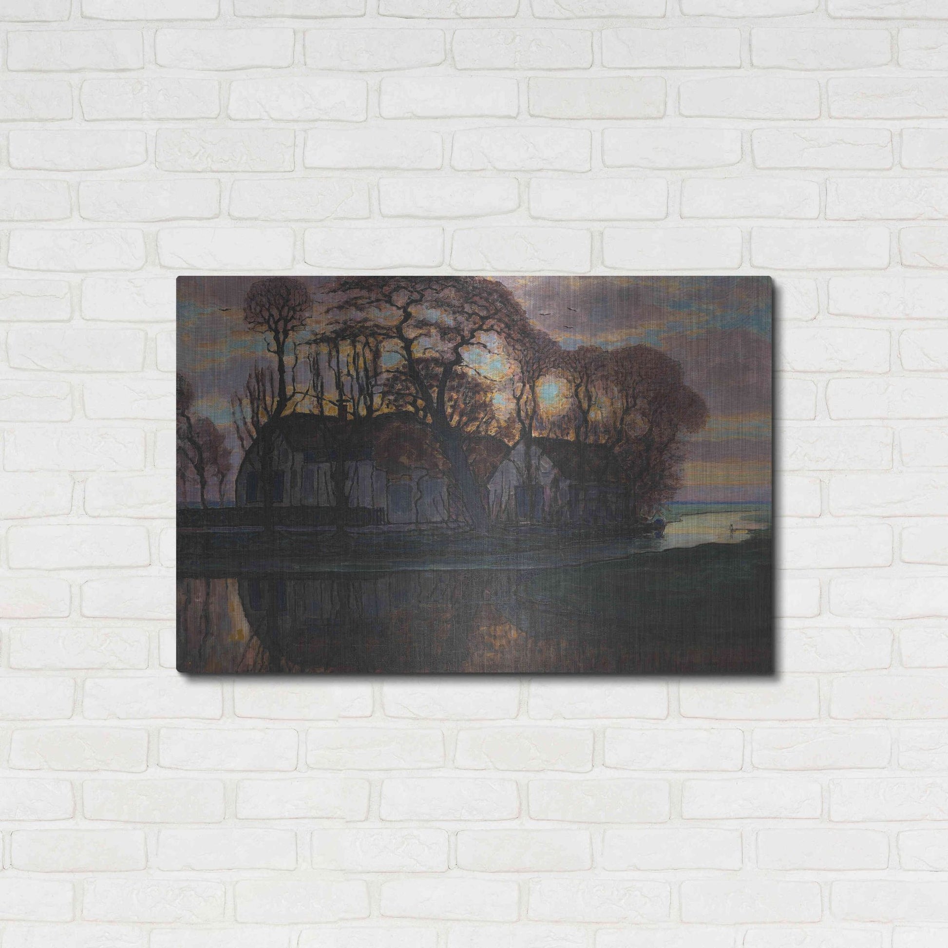Luxe Metal Art 'Farm Near Duivendrecht, in the Evening, 1916' by Piet Mondrian, Metal Wall Art,36x24