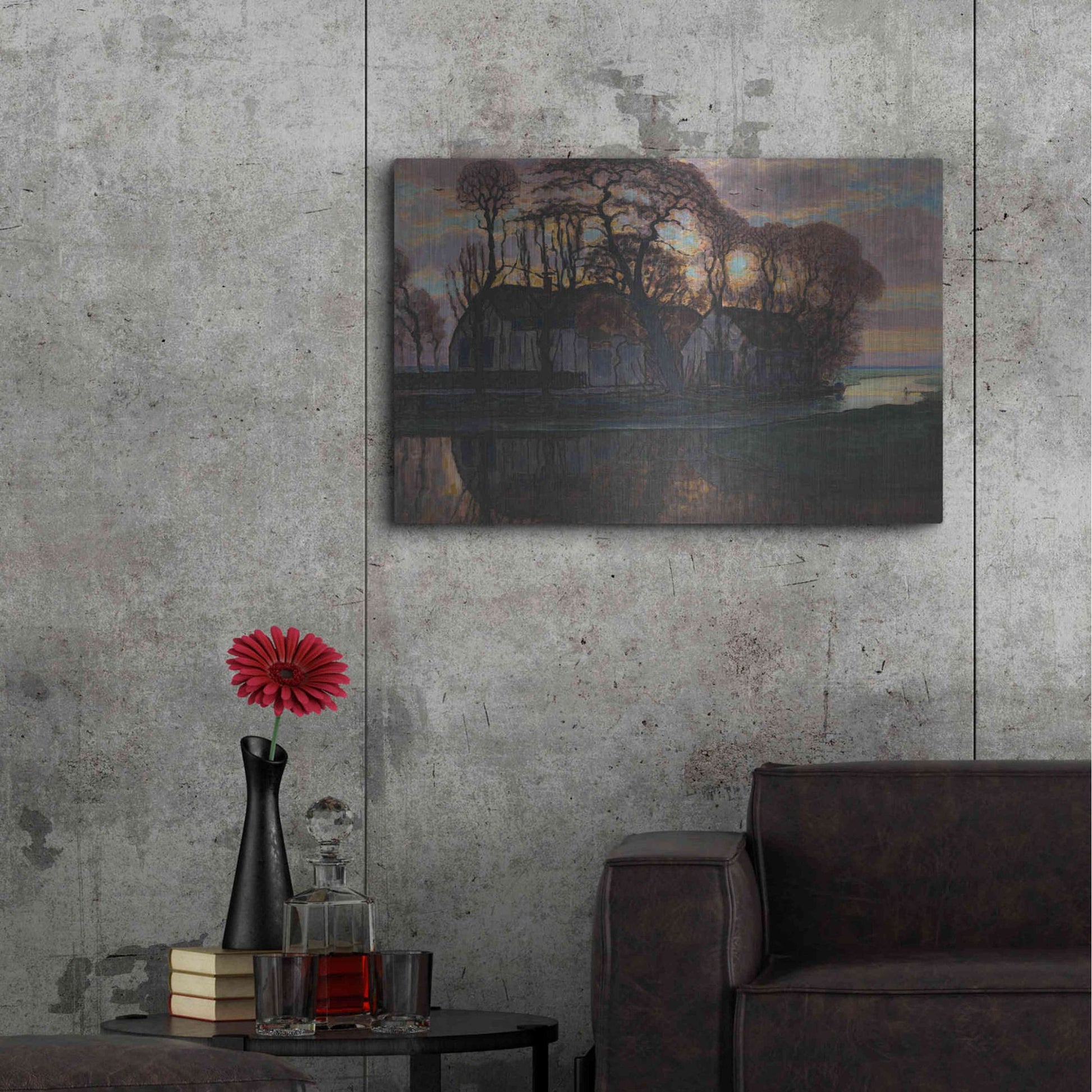 Luxe Metal Art 'Farm Near Duivendrecht, in the Evening, 1916' by Piet Mondrian, Metal Wall Art,36x24