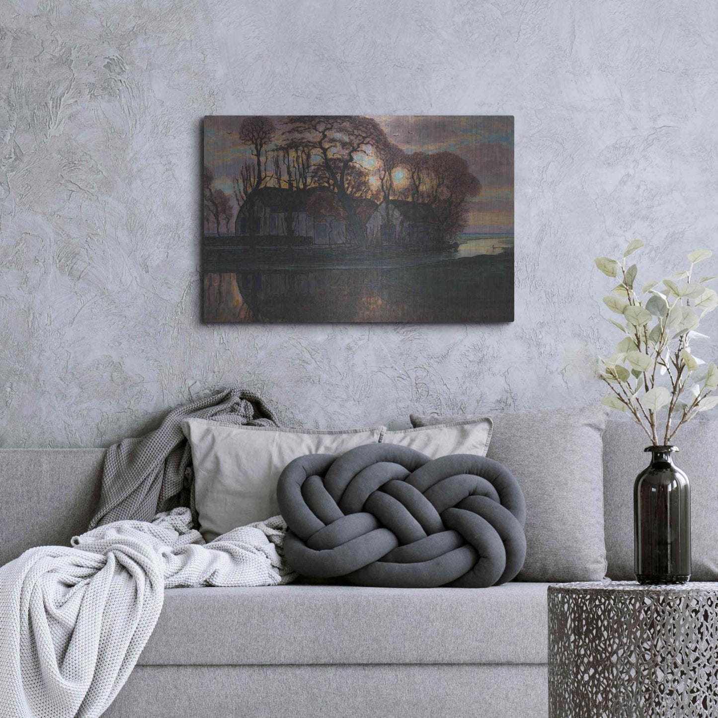 Luxe Metal Art 'Farm Near Duivendrecht, in the Evening, 1916' by Piet Mondrian, Metal Wall Art,36x24