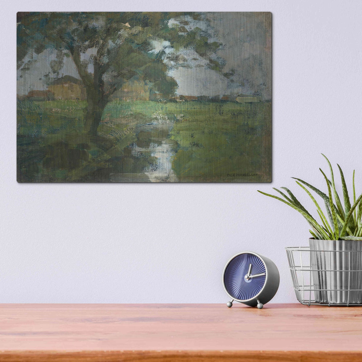 Luxe Metal Art 'Farm Settin with Foreground tree and Irrigation Ditch, 1900' by Piet Mondrian, Metal Wall Art,16x12