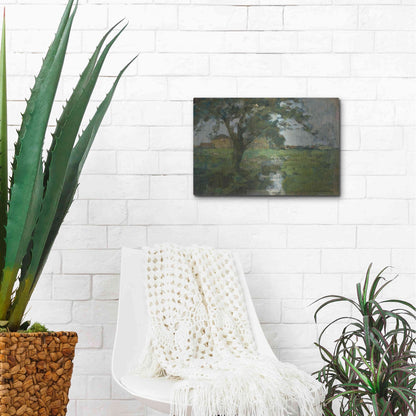 Luxe Metal Art 'Farm Settin with Foreground tree and Irrigation Ditch, 1900' by Piet Mondrian, Metal Wall Art,16x12