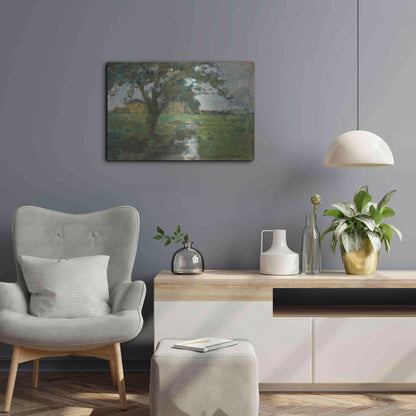 Luxe Metal Art 'Farm Settin with Foreground tree and Irrigation Ditch, 1900' by Piet Mondrian, Metal Wall Art,24x16