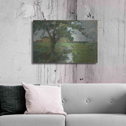 Luxe Metal Art 'Farm Settin with Foreground tree and Irrigation Ditch, 1900' by Piet Mondrian, Metal Wall Art,36x24