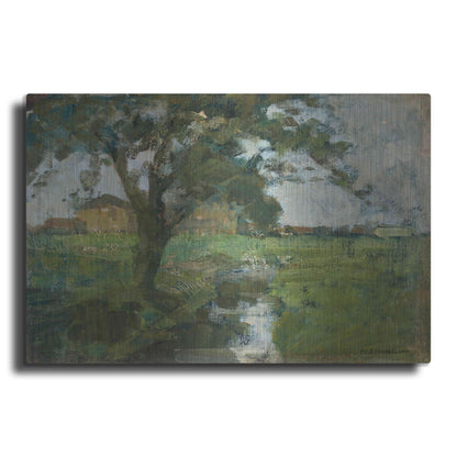 Luxe Metal Art 'Farm Settin with Foreground tree and Irrigation Ditch, 1900' by Piet Mondrian, Metal Wall Art