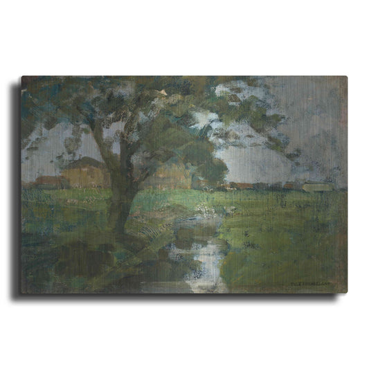 Luxe Metal Art 'Farm Settin with Foreground tree and Irrigation Ditch, 1900' by Piet Mondrian, Metal Wall Art