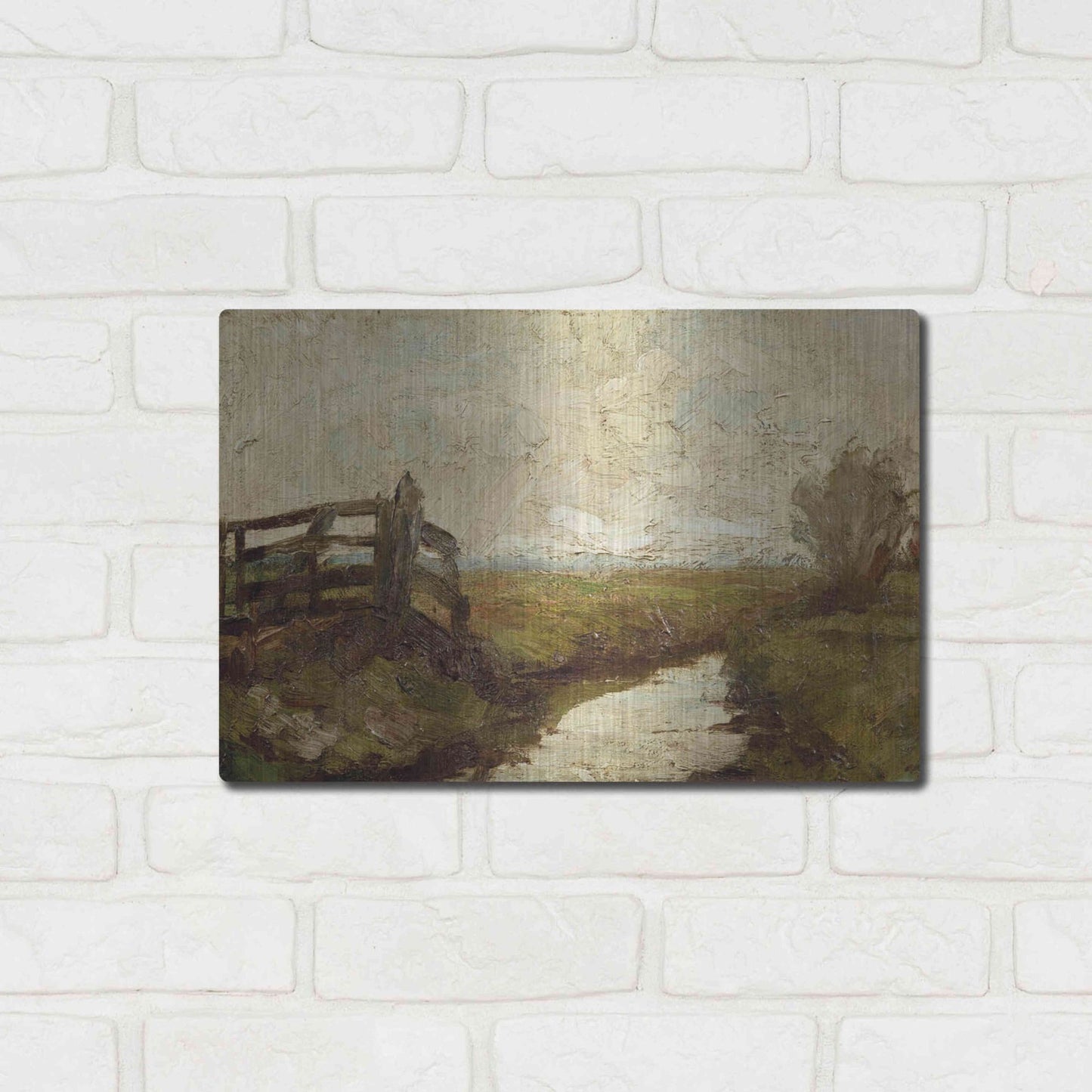 Luxe Metal Art 'Irrigation Ditch with Wood Gate at Left, 1894-1895' by Piet Mondrian, Metal Wall Art,16x12