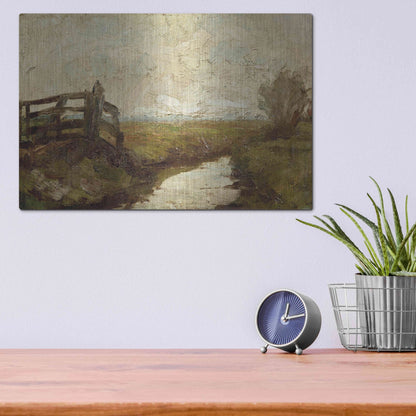 Luxe Metal Art 'Irrigation Ditch with Wood Gate at Left, 1894-1895' by Piet Mondrian, Metal Wall Art,16x12