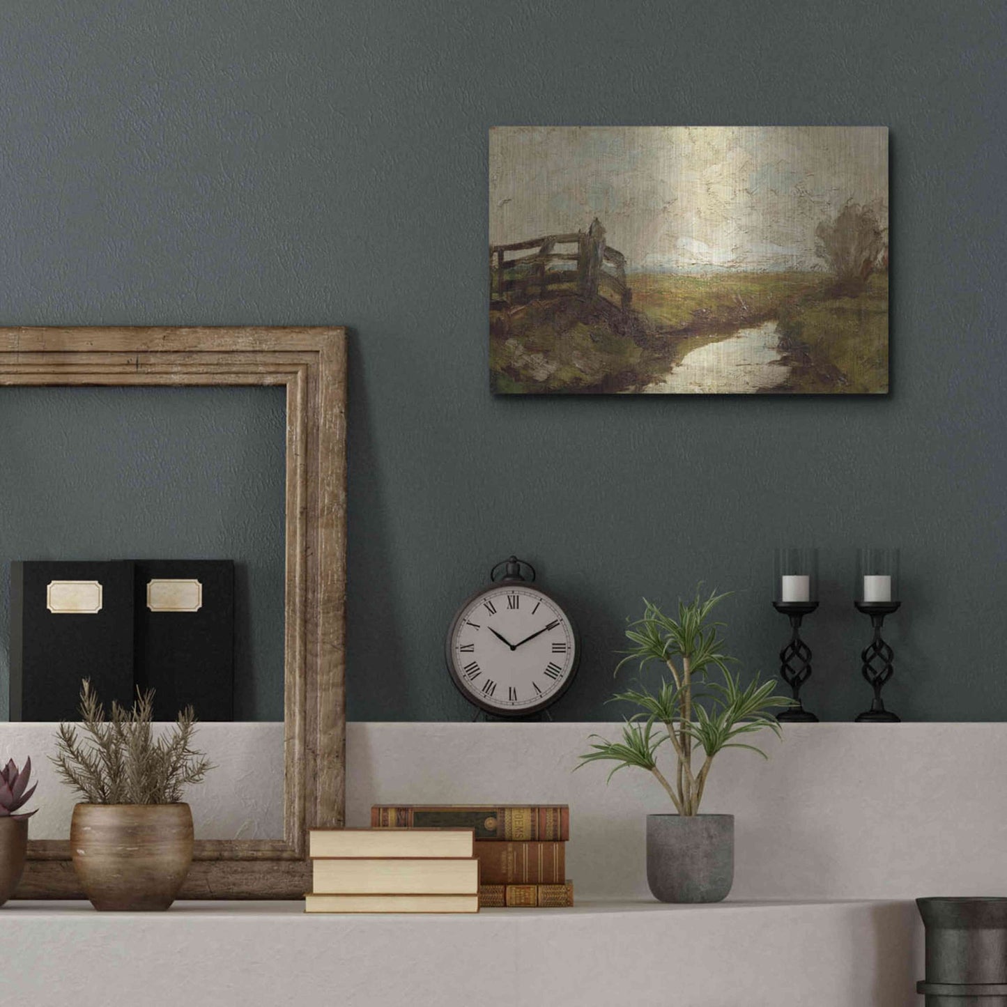 Luxe Metal Art 'Irrigation Ditch with Wood Gate at Left, 1894-1895' by Piet Mondrian, Metal Wall Art,16x12