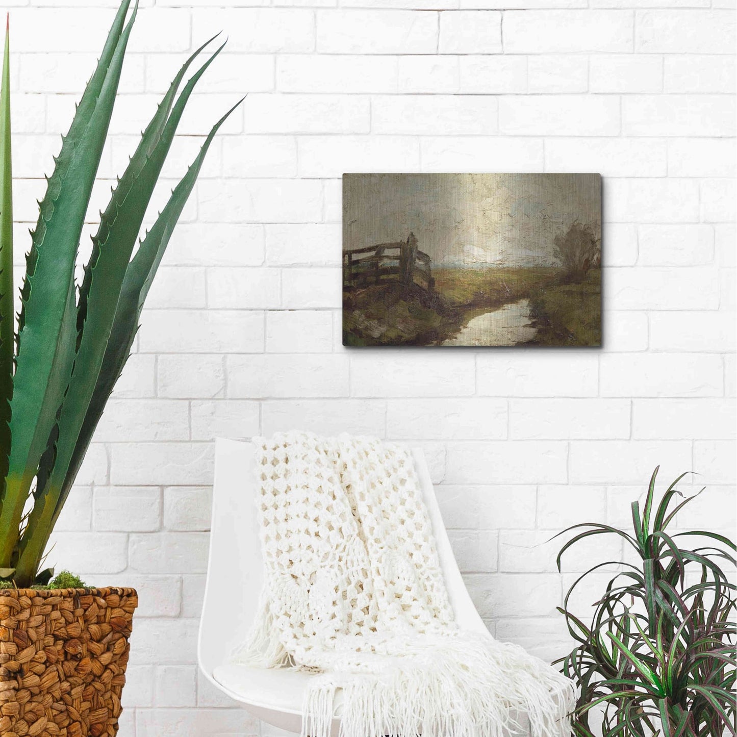 Luxe Metal Art 'Irrigation Ditch with Wood Gate at Left, 1894-1895' by Piet Mondrian, Metal Wall Art,16x12