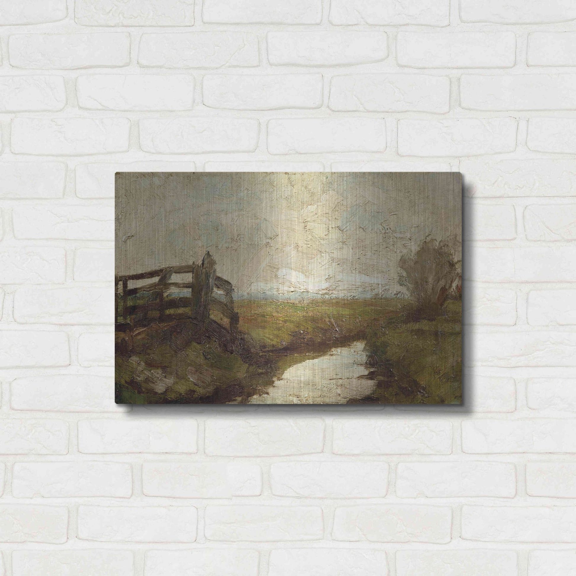 Luxe Metal Art 'Irrigation Ditch with Wood Gate at Left, 1894-1895' by Piet Mondrian, Metal Wall Art,24x16