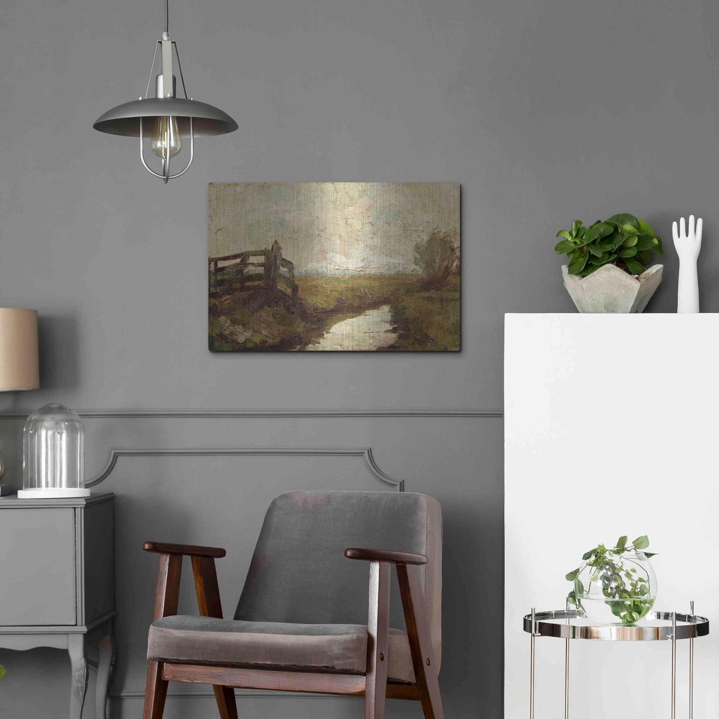 Luxe Metal Art 'Irrigation Ditch with Wood Gate at Left, 1894-1895' by Piet Mondrian, Metal Wall Art,24x16