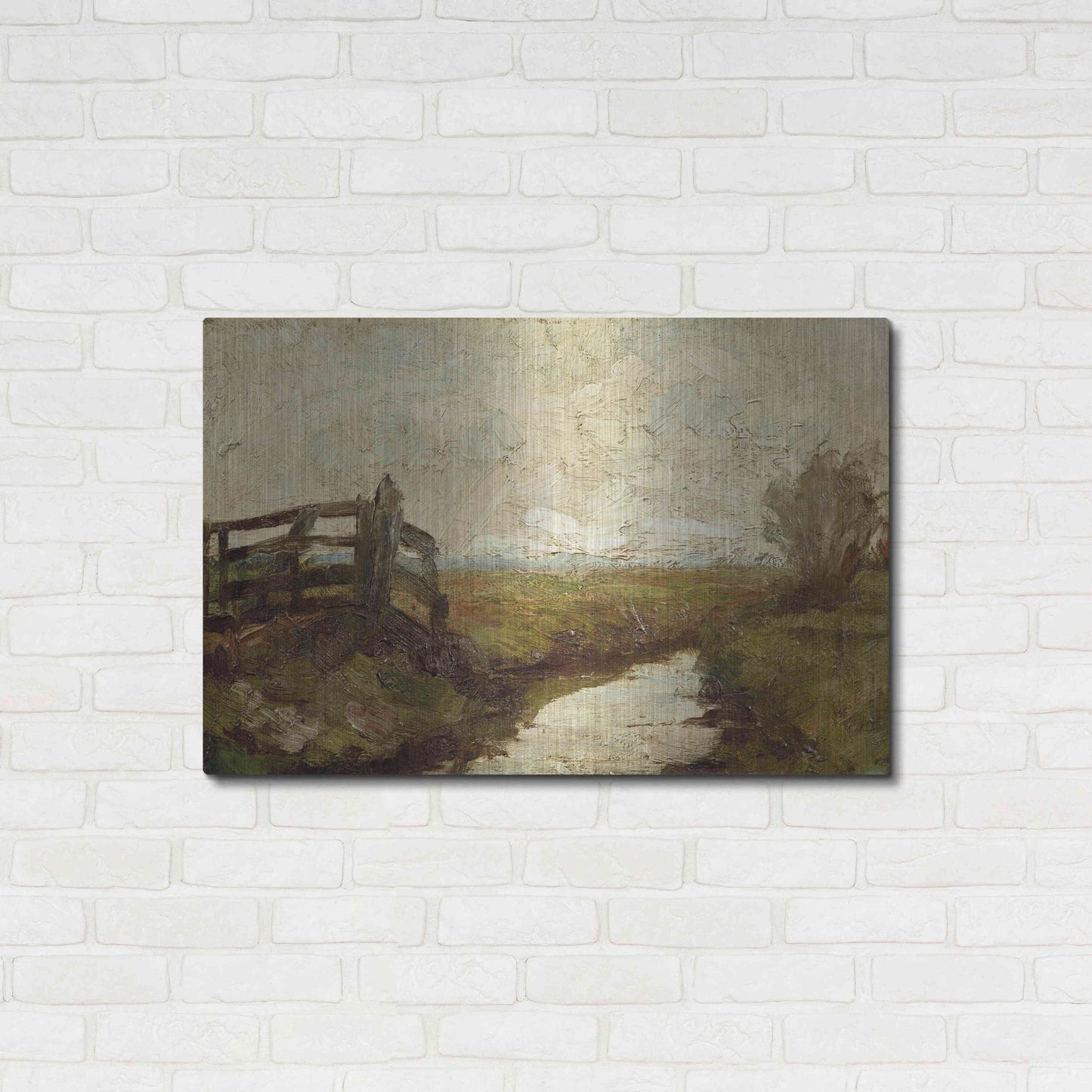 Luxe Metal Art 'Irrigation Ditch with Wood Gate at Left, 1894-1895' by Piet Mondrian, Metal Wall Art,36x24