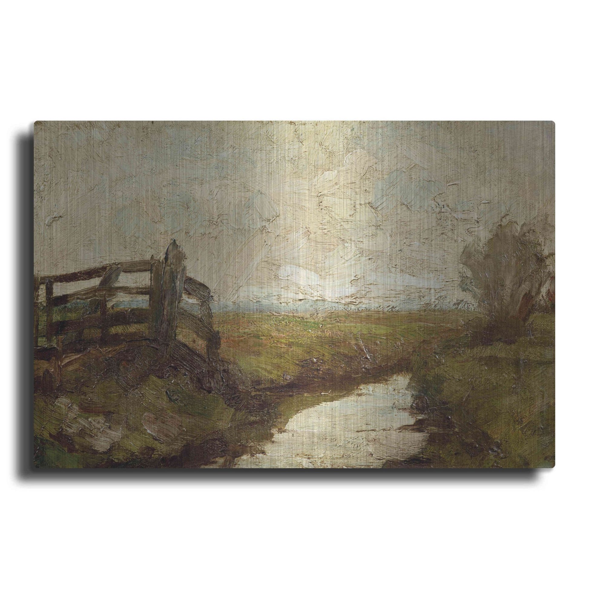 Luxe Metal Art 'Irrigation Ditch with Wood Gate at Left, 1894-1895' by Piet Mondrian, Metal Wall Art