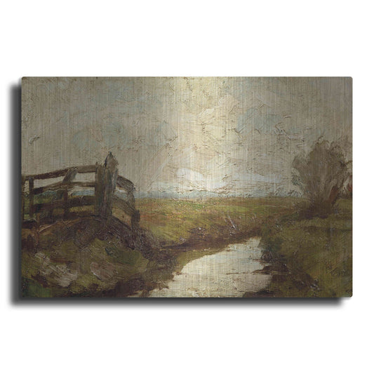 Luxe Metal Art 'Irrigation Ditch with Wood Gate at Left, 1894-1895' by Piet Mondrian, Metal Wall Art