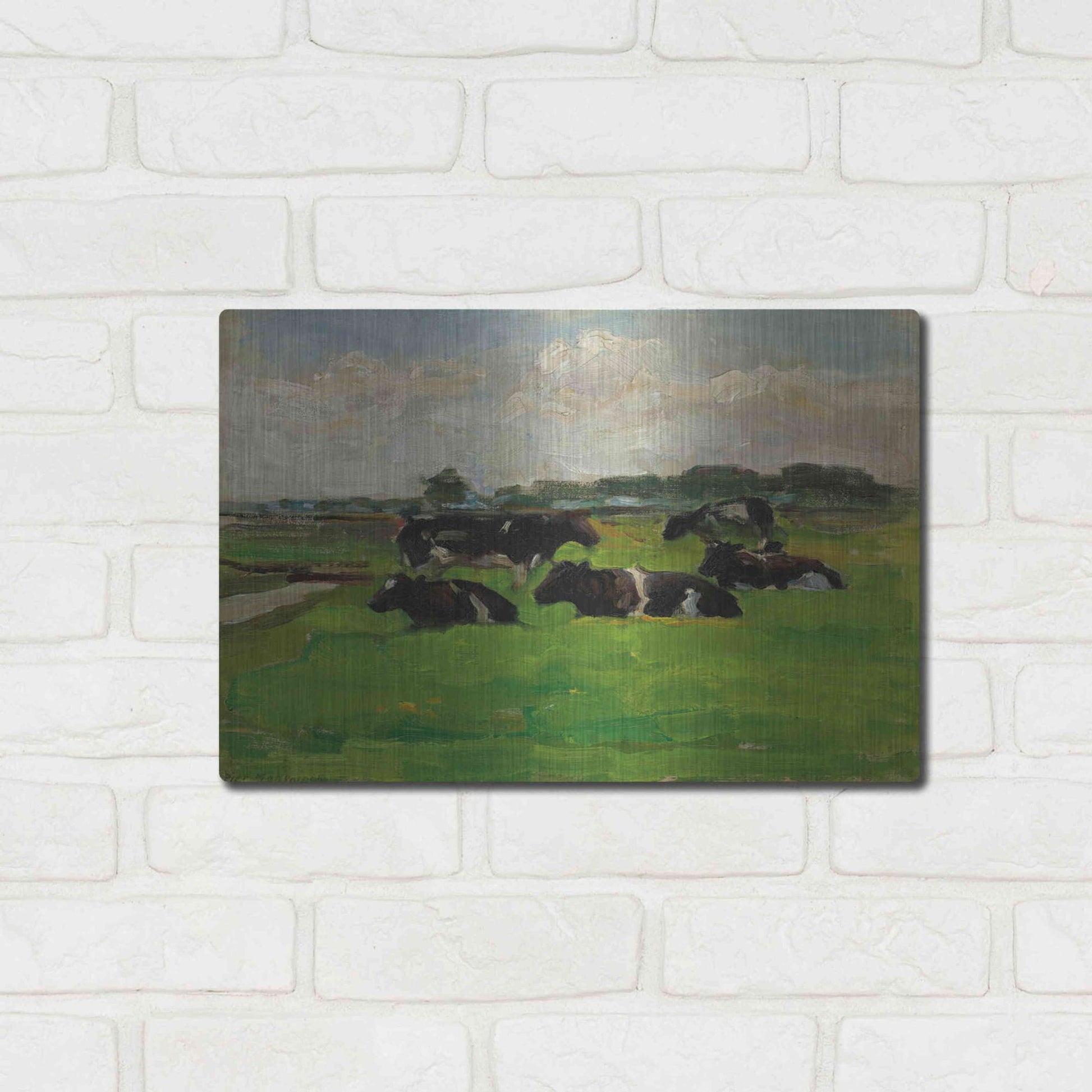 Luxe Metal Art 'Landscape With Group Of Five Cows, 1901-02' by Piet Mondrian, Metal Wall Art,16x12