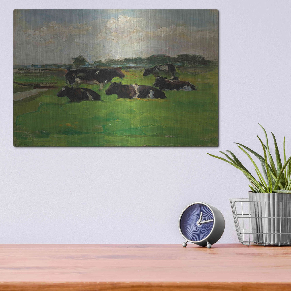 Luxe Metal Art 'Landscape With Group Of Five Cows, 1901-02' by Piet Mondrian, Metal Wall Art,16x12