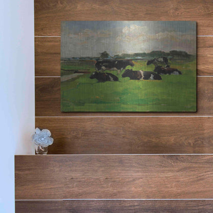 Luxe Metal Art 'Landscape With Group Of Five Cows, 1901-02' by Piet Mondrian, Metal Wall Art,16x12