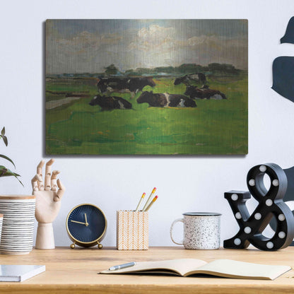 Luxe Metal Art 'Landscape With Group Of Five Cows, 1901-02' by Piet Mondrian, Metal Wall Art,16x12