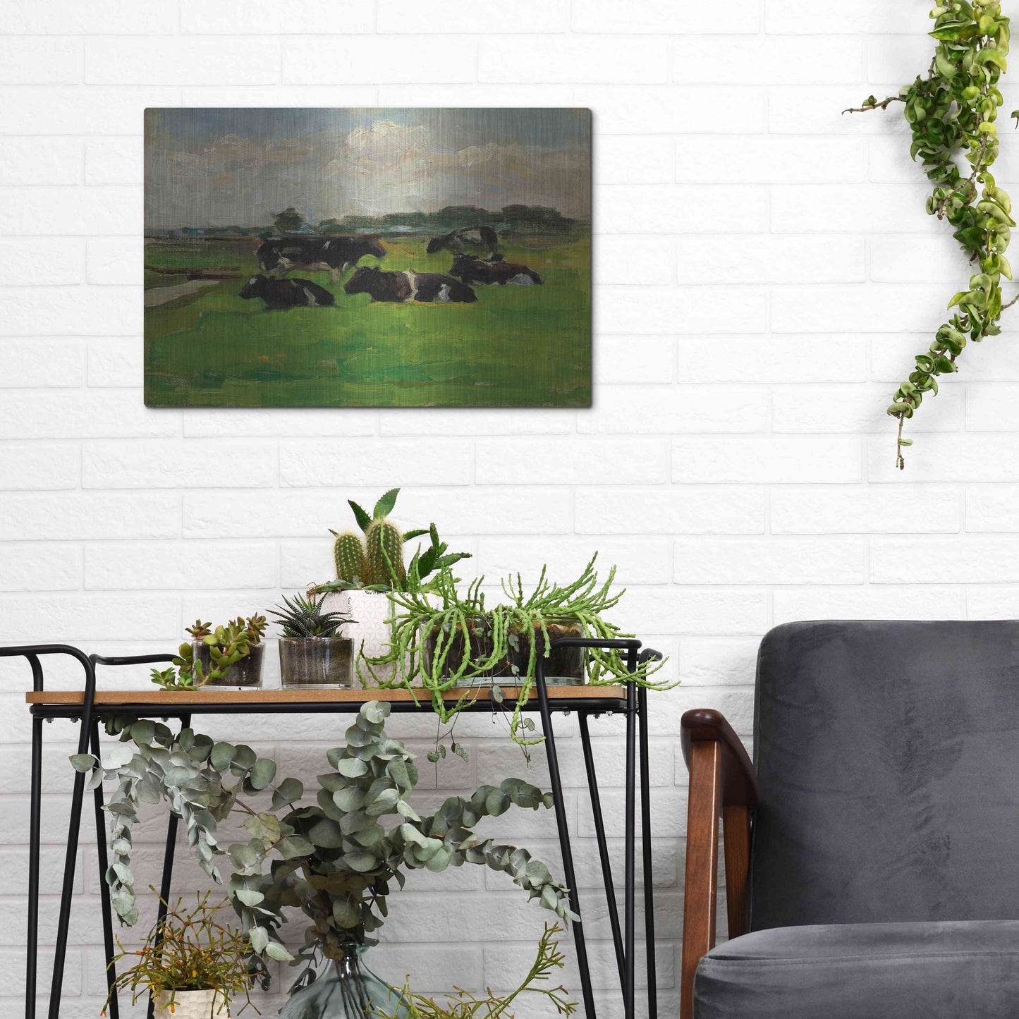 Luxe Metal Art 'Landscape With Group Of Five Cows, 1901-02' by Piet Mondrian, Metal Wall Art,16x12