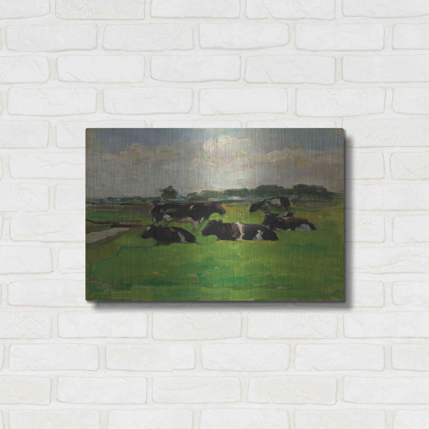 Luxe Metal Art 'Landscape With Group Of Five Cows, 1901-02' by Piet Mondrian, Metal Wall Art,24x16