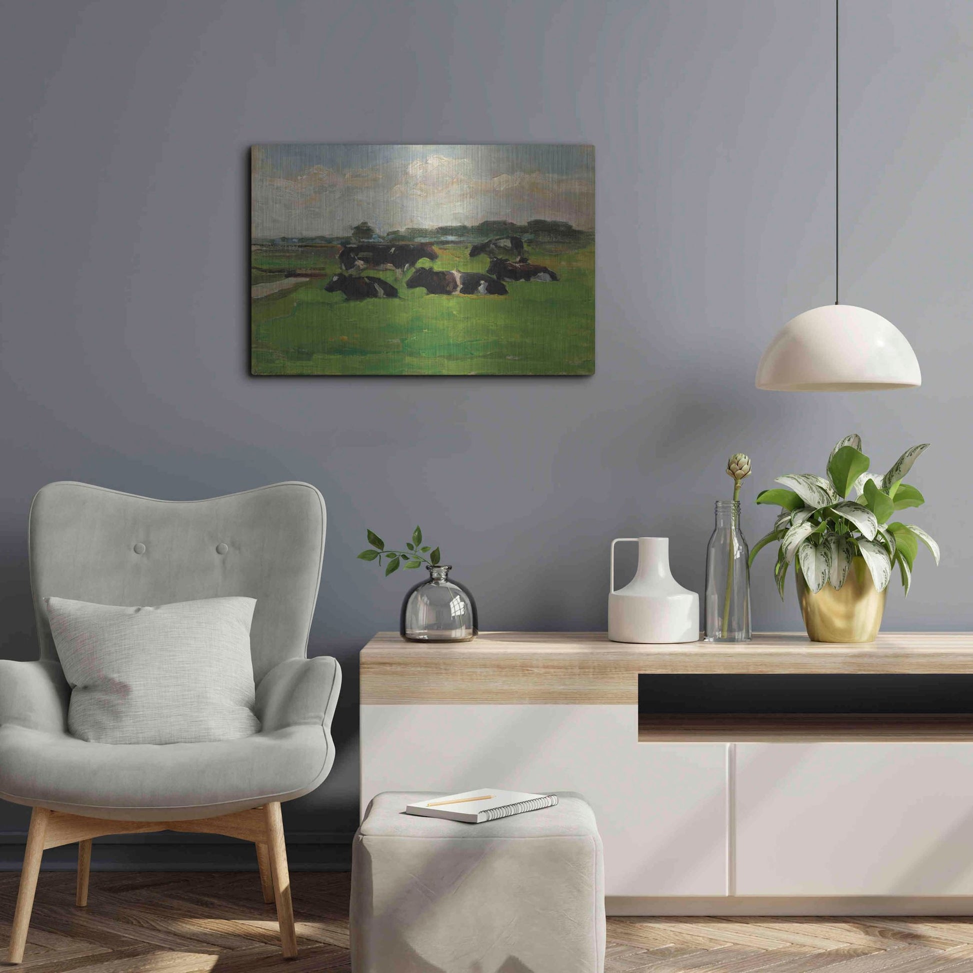 Luxe Metal Art 'Landscape With Group Of Five Cows, 1901-02' by Piet Mondrian, Metal Wall Art,24x16