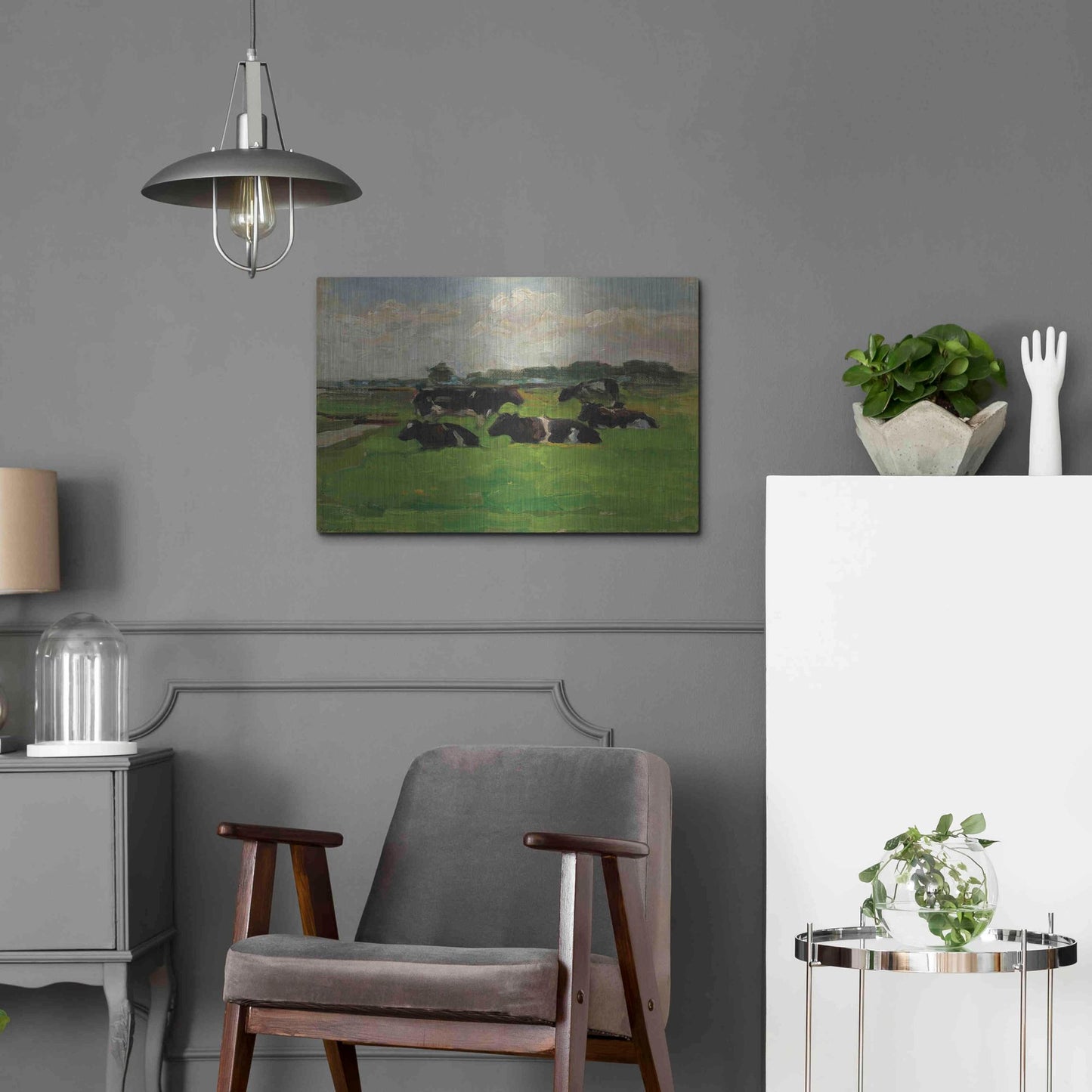 Luxe Metal Art 'Landscape With Group Of Five Cows, 1901-02' by Piet Mondrian, Metal Wall Art,24x16