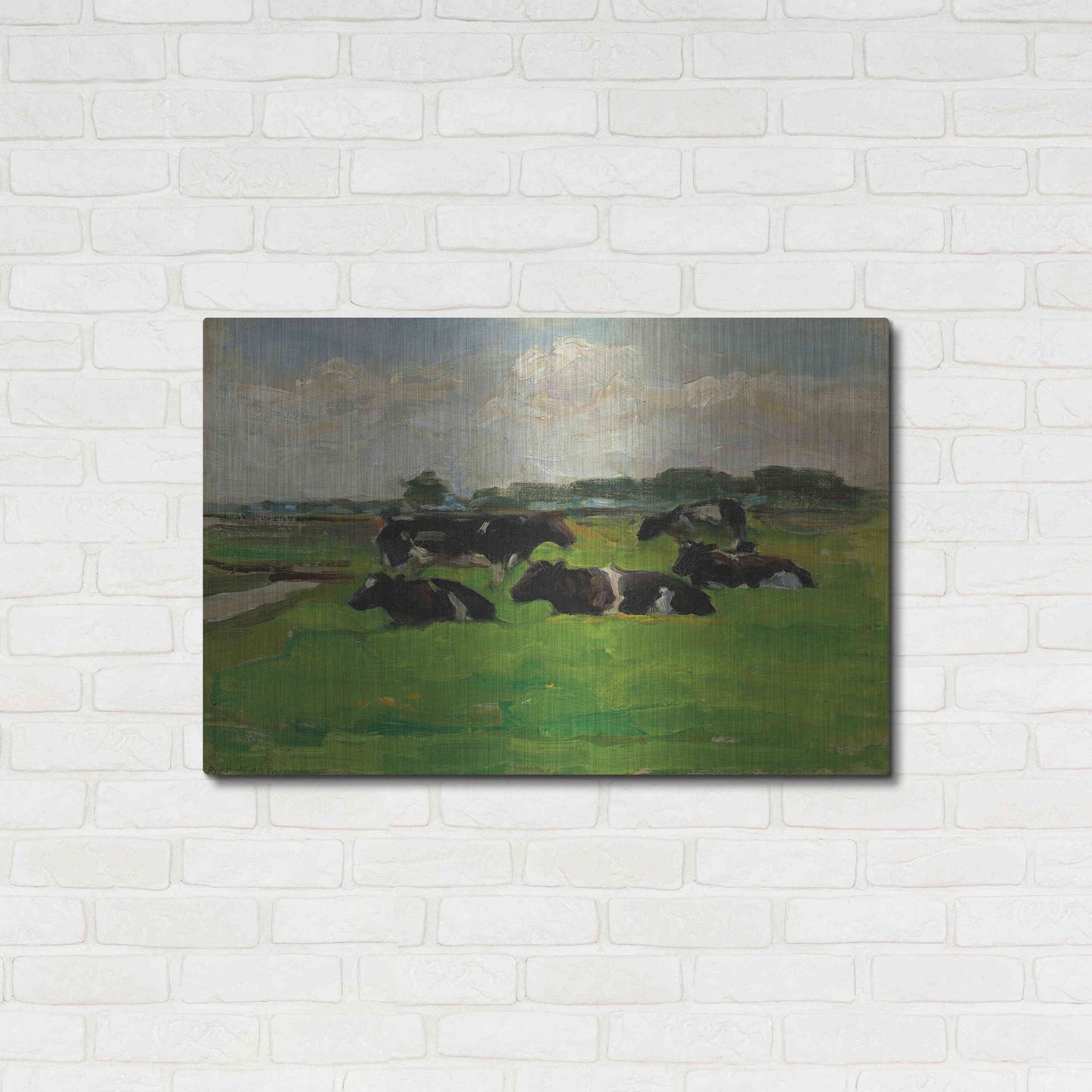 Luxe Metal Art 'Landscape With Group Of Five Cows, 1901-02' by Piet Mondrian, Metal Wall Art,36x24