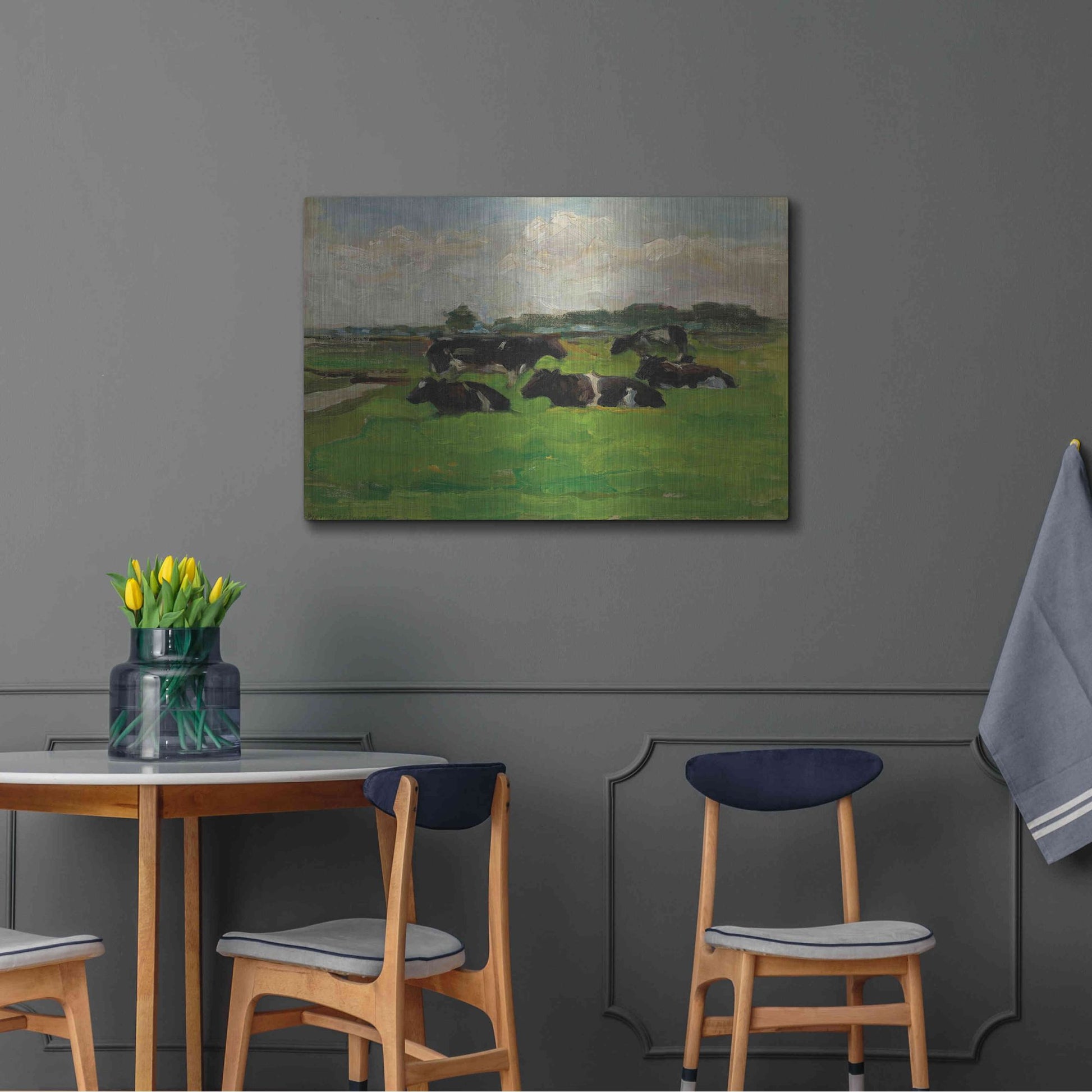 Luxe Metal Art 'Landscape With Group Of Five Cows, 1901-02' by Piet Mondrian, Metal Wall Art,36x24