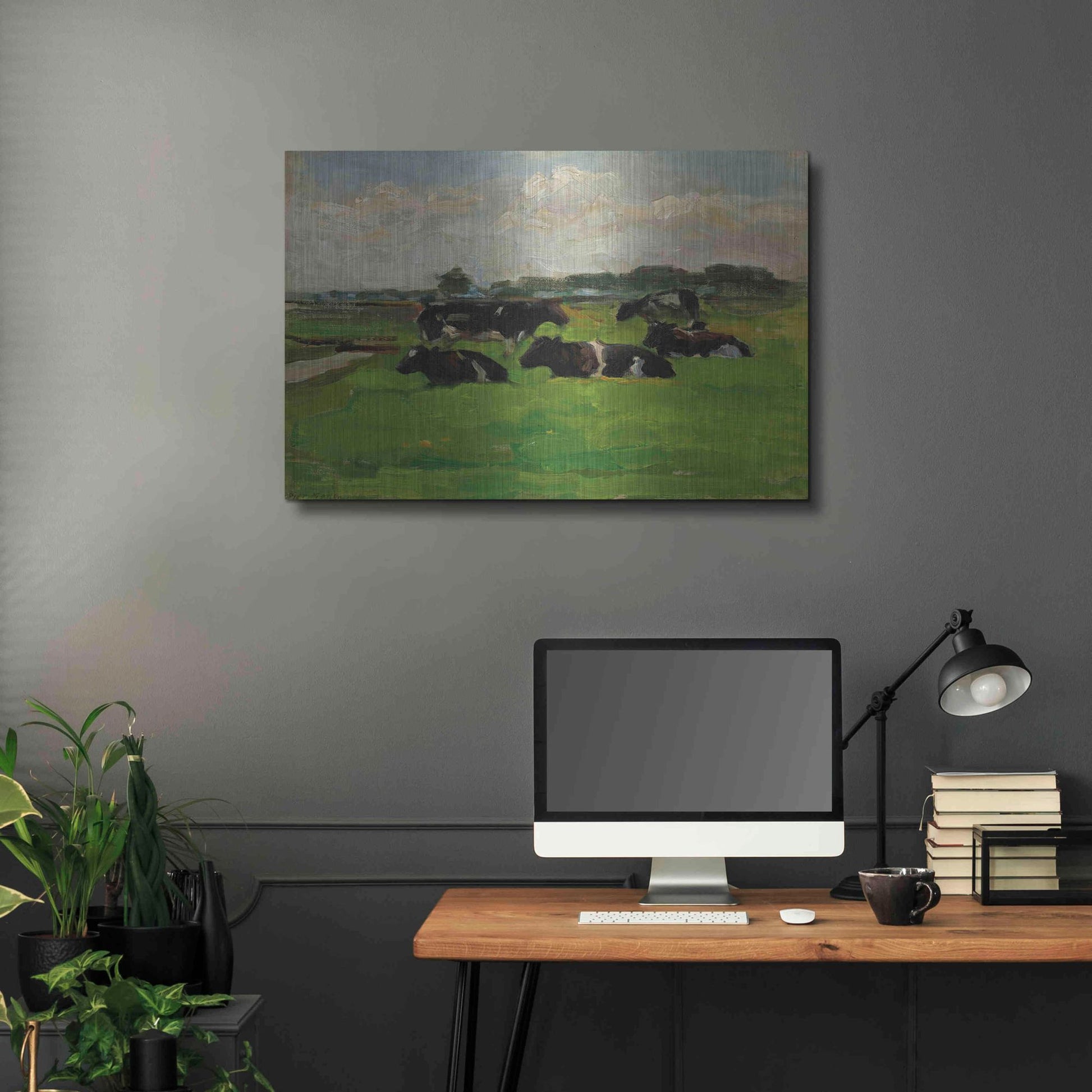Luxe Metal Art 'Landscape With Group Of Five Cows, 1901-02' by Piet Mondrian, Metal Wall Art,36x24
