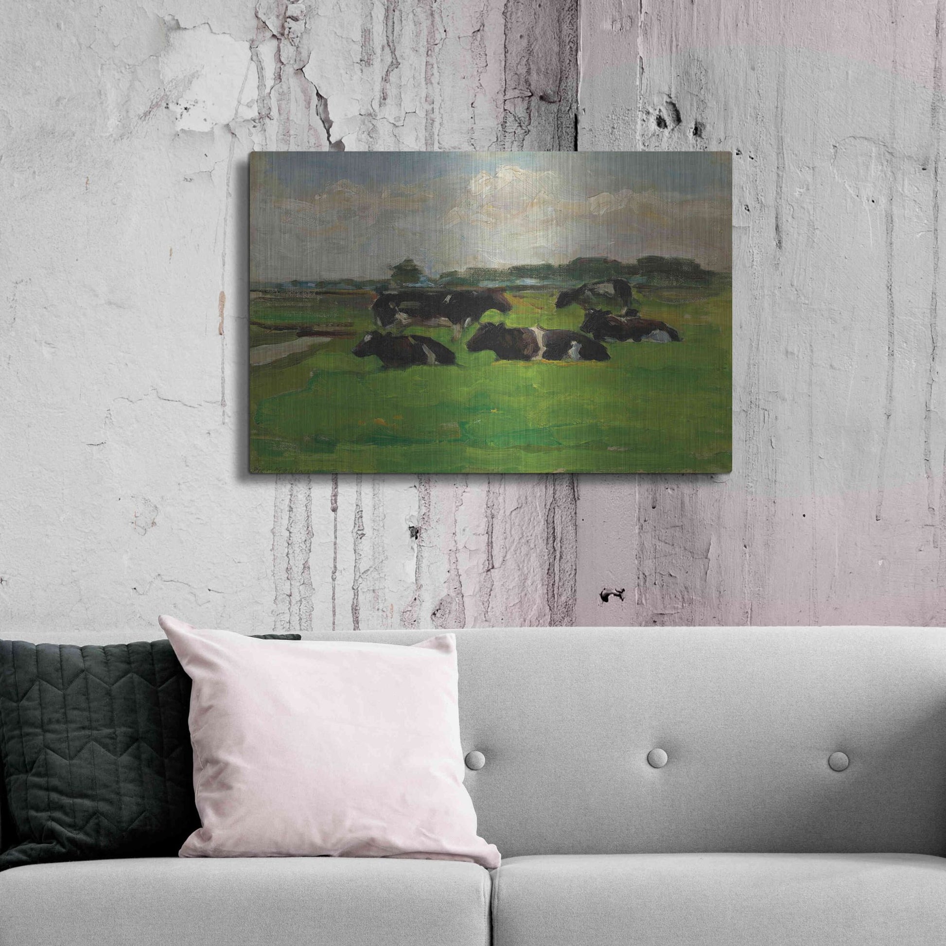Luxe Metal Art 'Landscape With Group Of Five Cows, 1901-02' by Piet Mondrian, Metal Wall Art,36x24