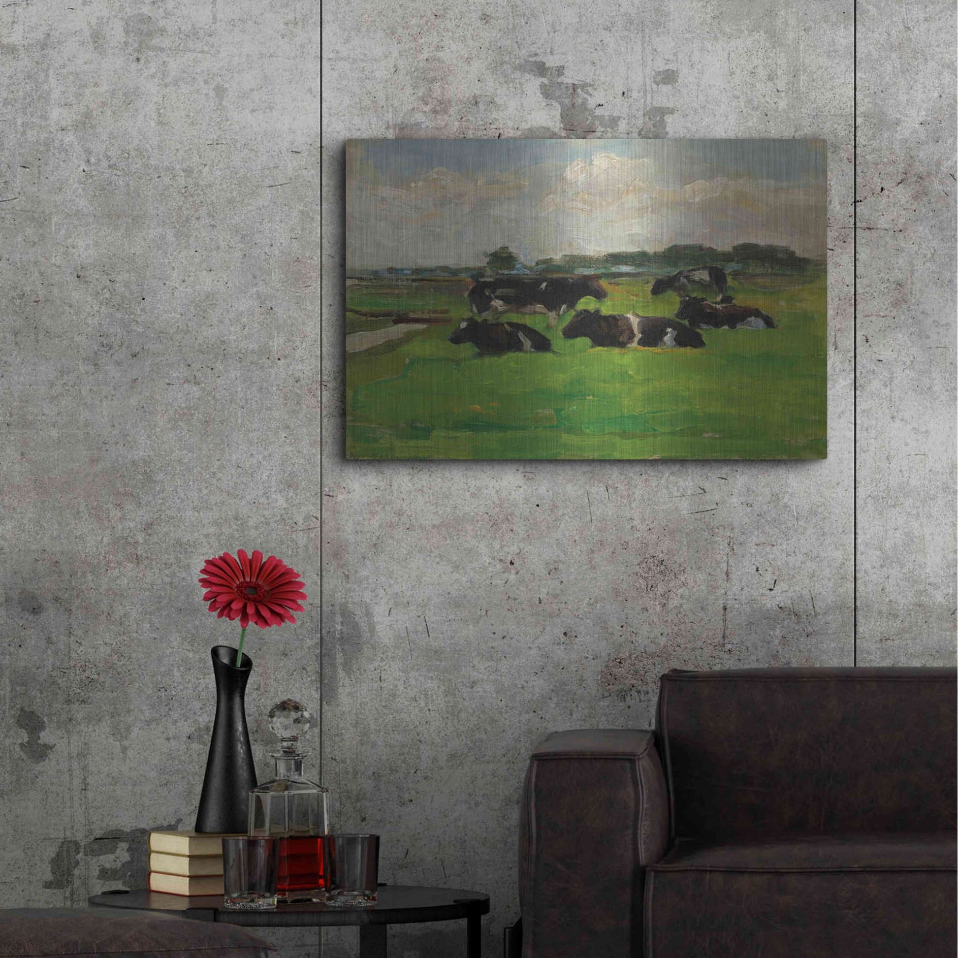 Luxe Metal Art 'Landscape With Group Of Five Cows, 1901-02' by Piet Mondrian, Metal Wall Art,36x24
