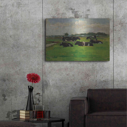 Luxe Metal Art 'Landscape With Group Of Five Cows, 1901-02' by Piet Mondrian, Metal Wall Art,36x24