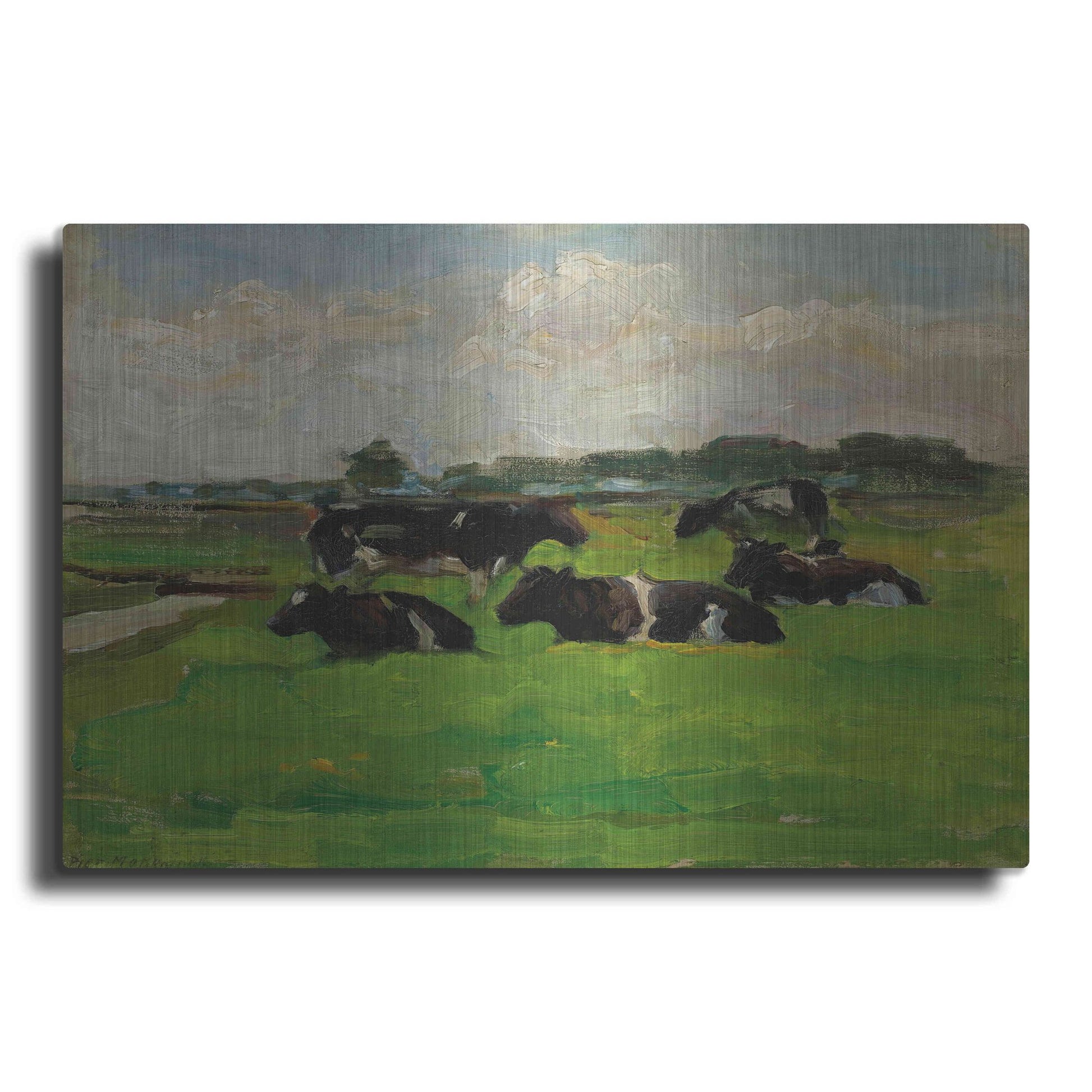 Luxe Metal Art 'Landscape With Group Of Five Cows, 1901-02' by Piet Mondrian, Metal Wall Art
