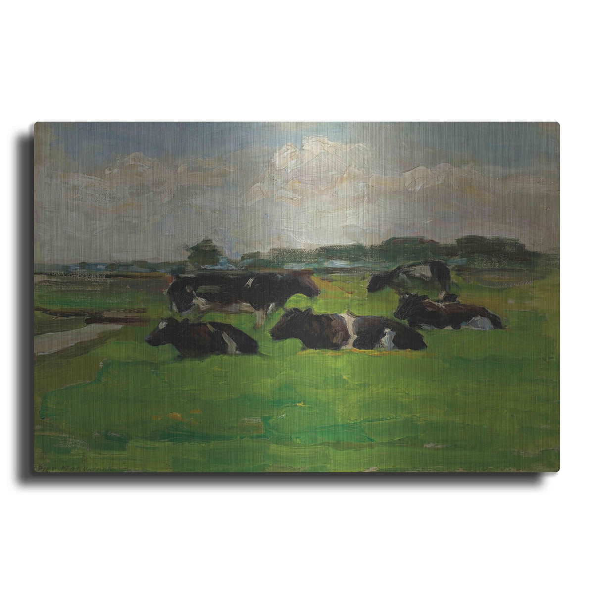 Luxe Metal Art 'Landscape With Group Of Five Cows, 1901-02' by Piet Mondrian, Metal Wall Art