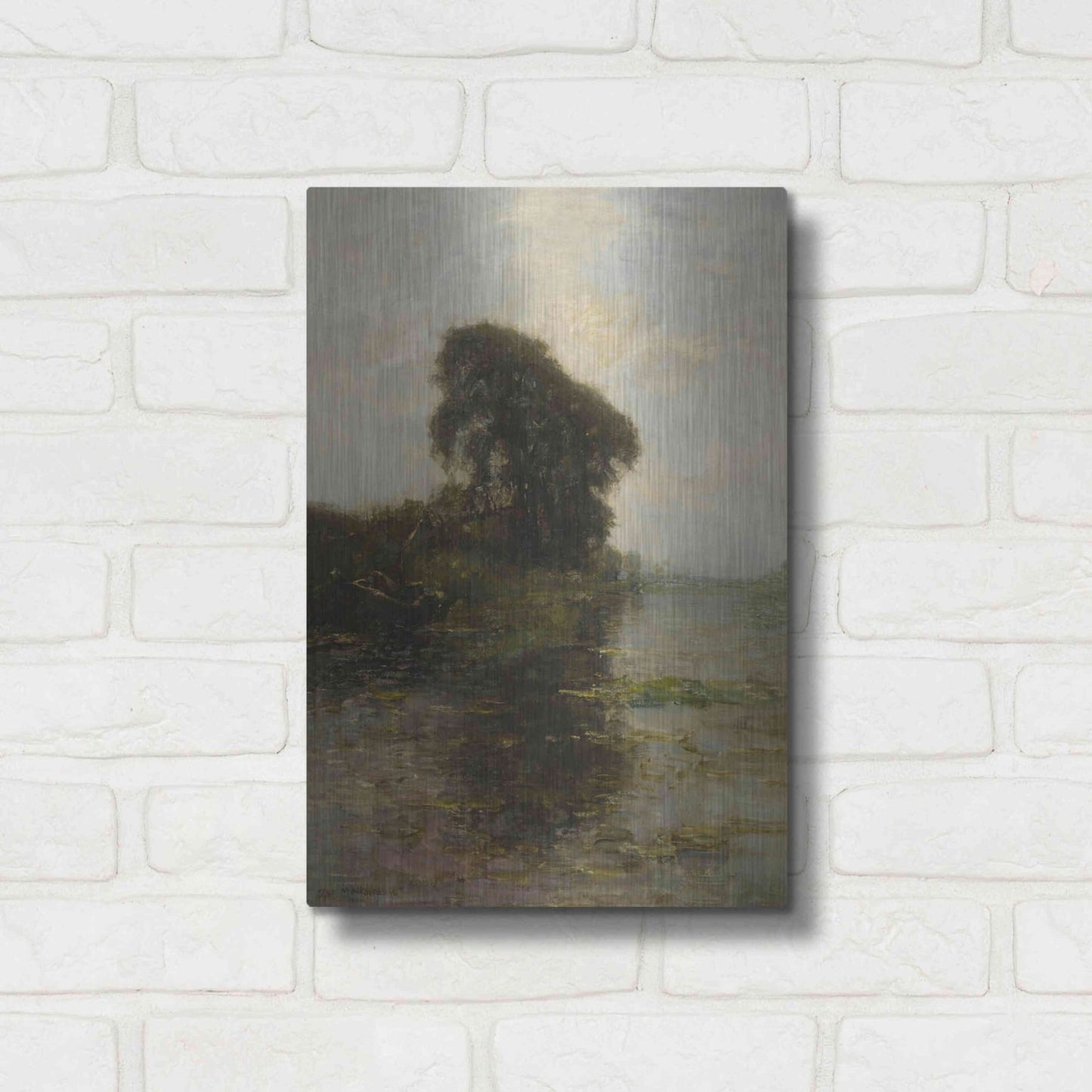 Luxe Metal Art 'Landzicht Farm under Light Blue Sky, 1906' by Piet Mondrian, Metal Wall Art,12x16