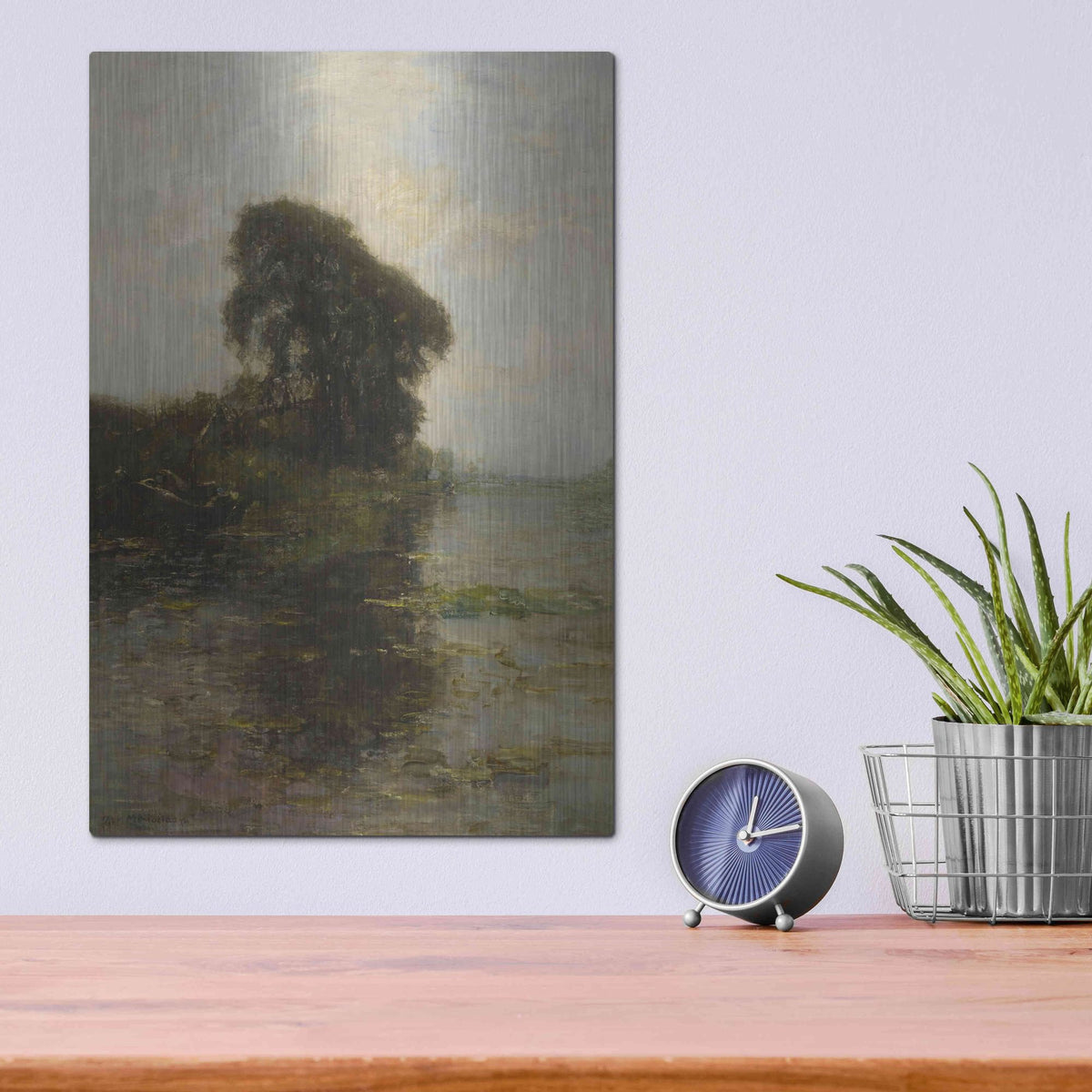 Luxe Metal Art 'Landzicht Farm under Light Blue Sky, 1906' by Piet Mondrian, Metal Wall Art,12x16