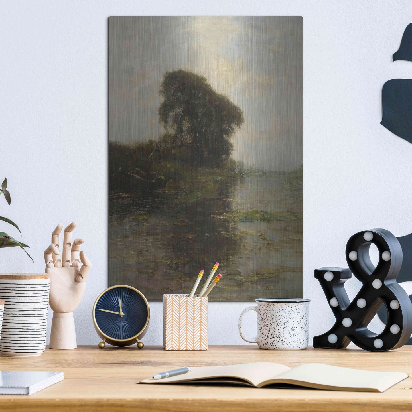 Luxe Metal Art 'Landzicht Farm under Light Blue Sky, 1906' by Piet Mondrian, Metal Wall Art,12x16