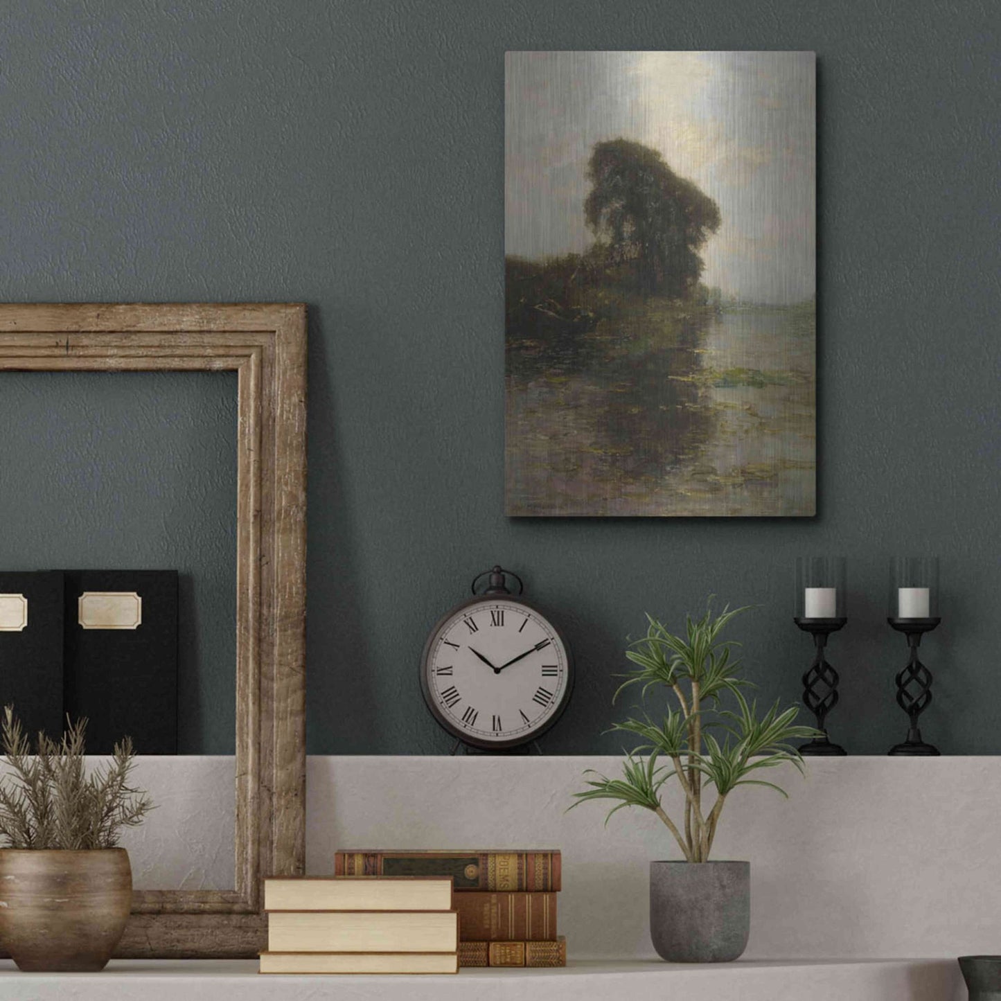 Luxe Metal Art 'Landzicht Farm under Light Blue Sky, 1906' by Piet Mondrian, Metal Wall Art,12x16