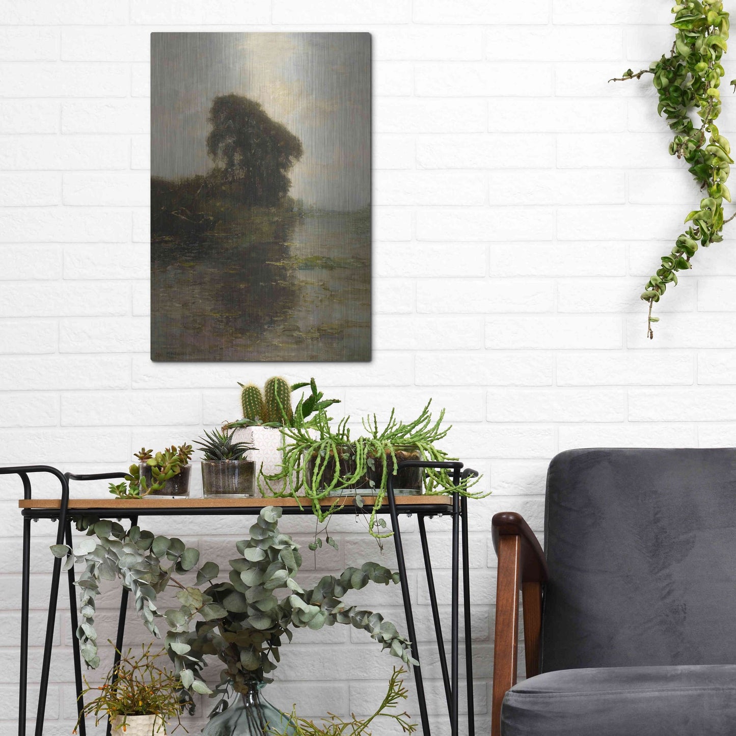 Luxe Metal Art 'Landzicht Farm under Light Blue Sky, 1906' by Piet Mondrian, Metal Wall Art,12x16