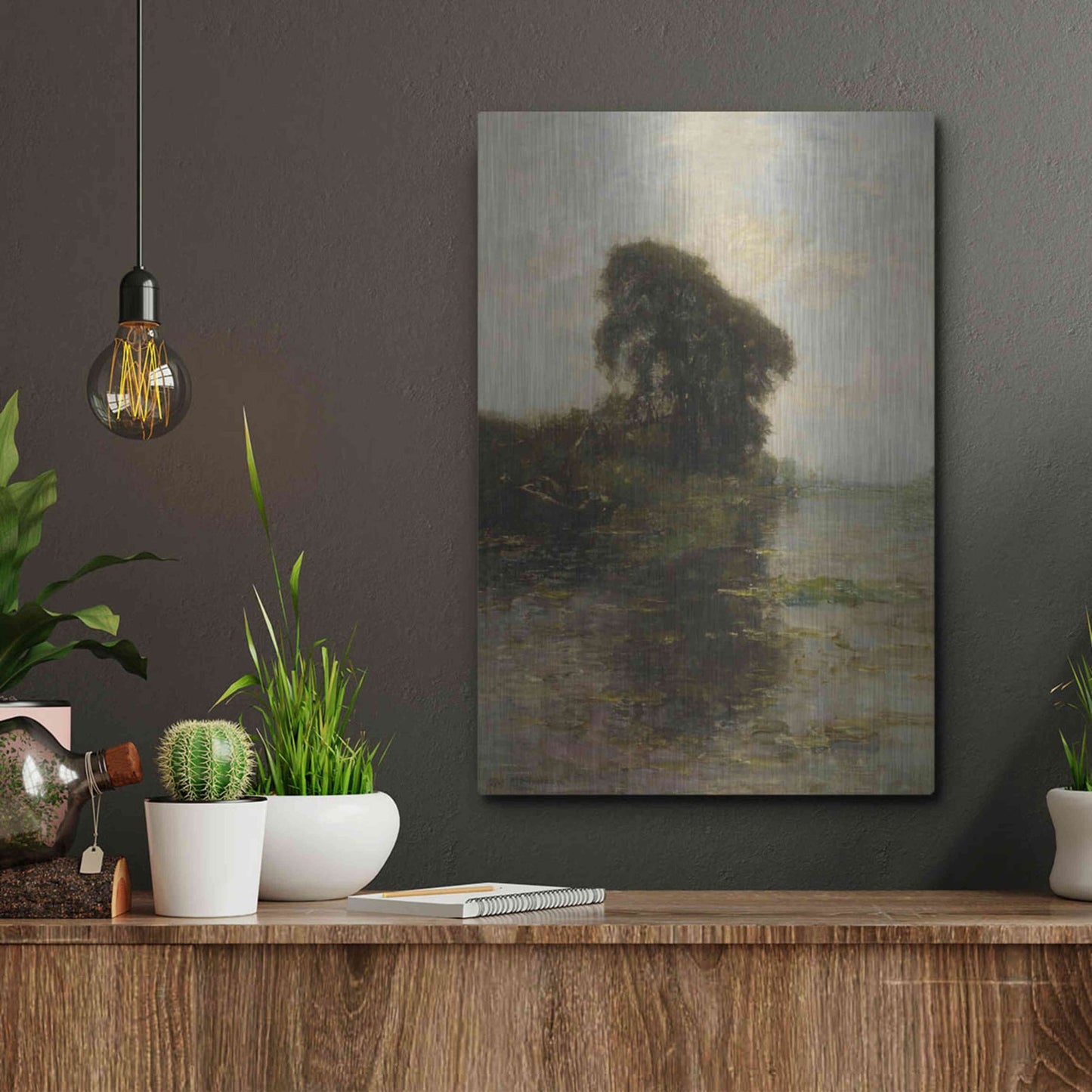 Luxe Metal Art 'Landzicht Farm under Light Blue Sky, 1906' by Piet Mondrian, Metal Wall Art,12x16