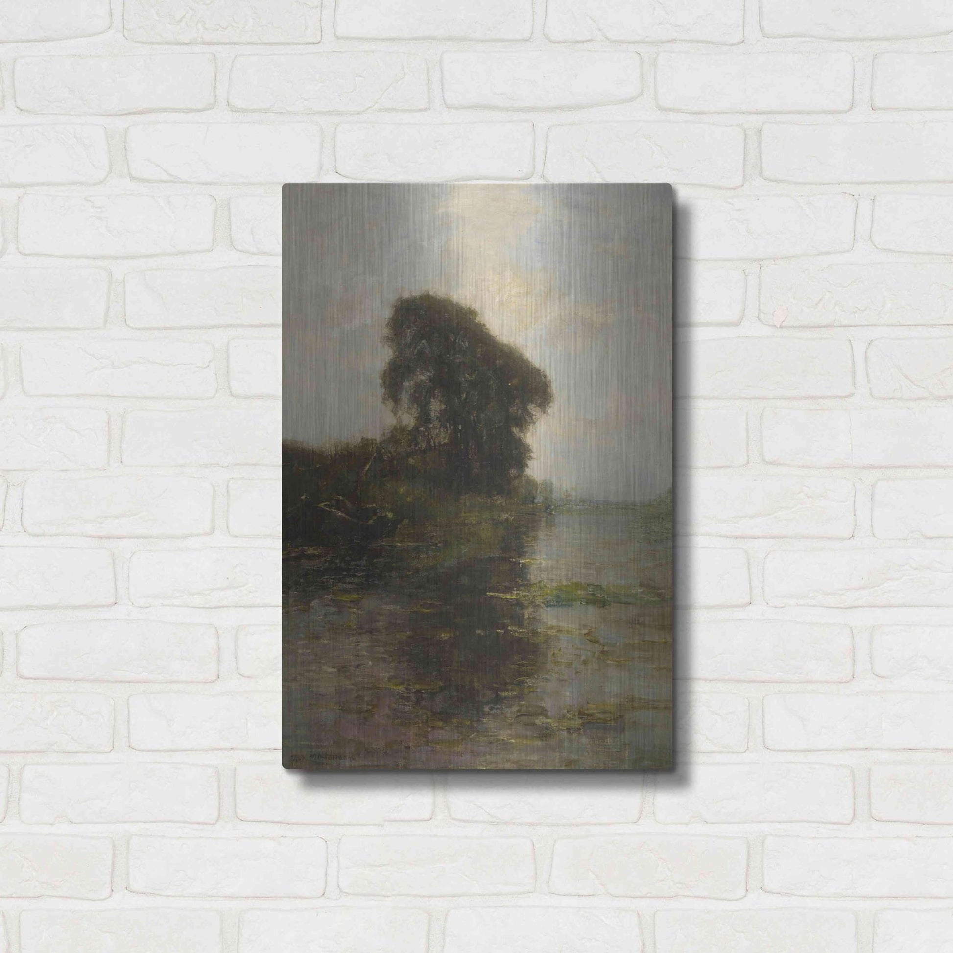 Luxe Metal Art 'Landzicht Farm under Light Blue Sky, 1906' by Piet Mondrian, Metal Wall Art,16x24