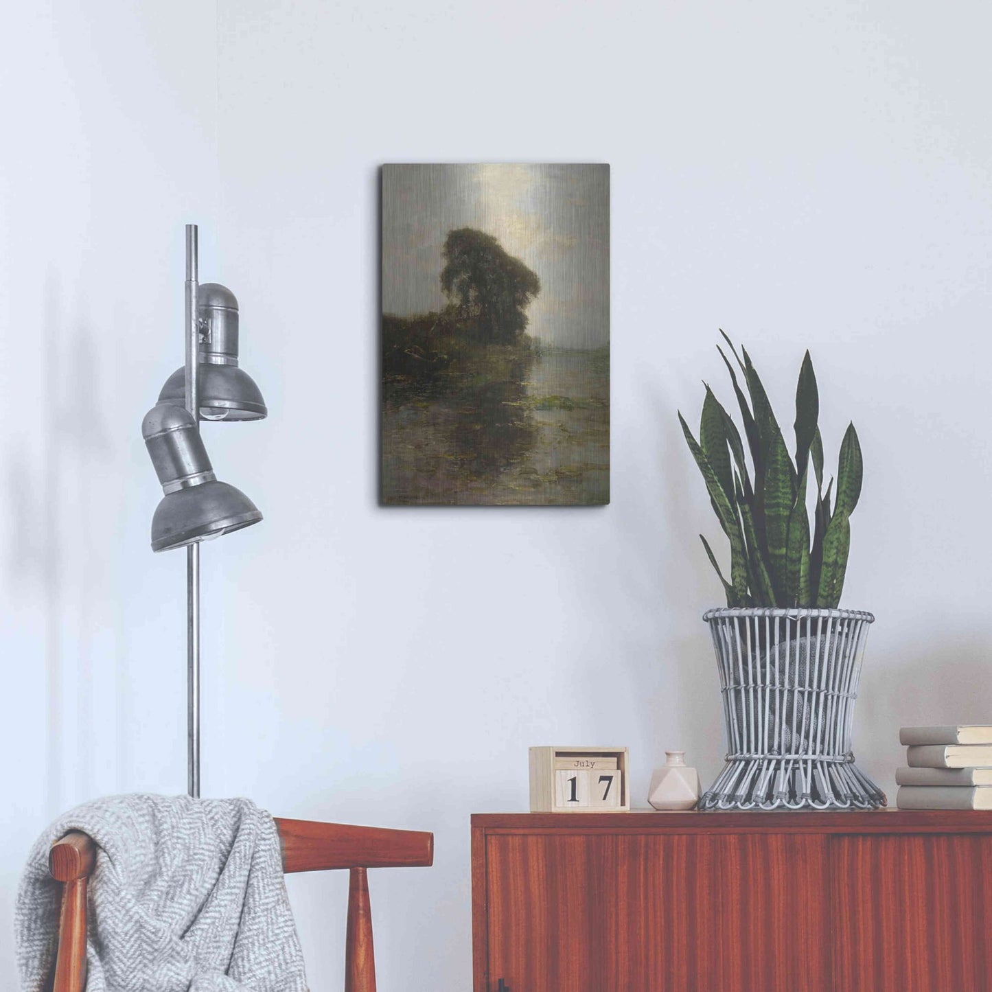 Luxe Metal Art 'Landzicht Farm under Light Blue Sky, 1906' by Piet Mondrian, Metal Wall Art,16x24