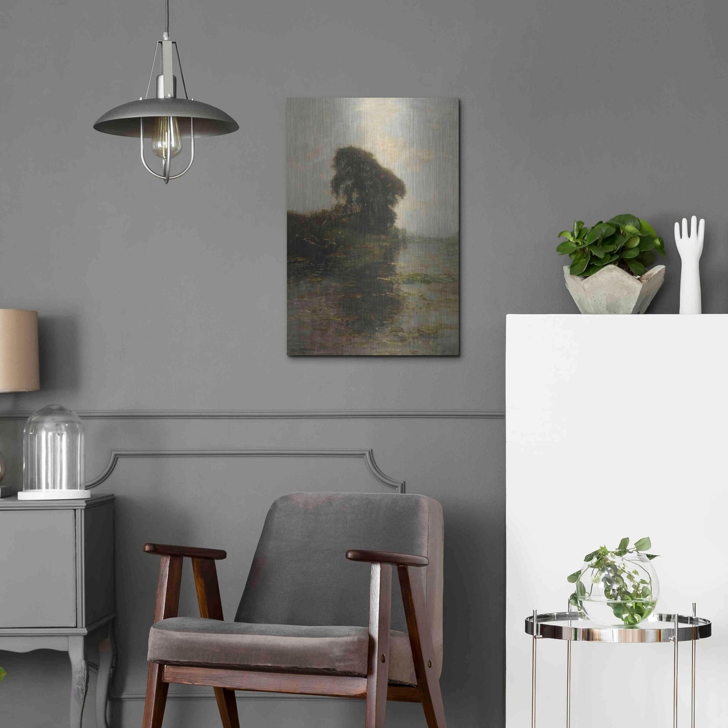 Luxe Metal Art 'Landzicht Farm under Light Blue Sky, 1906' by Piet Mondrian, Metal Wall Art,16x24